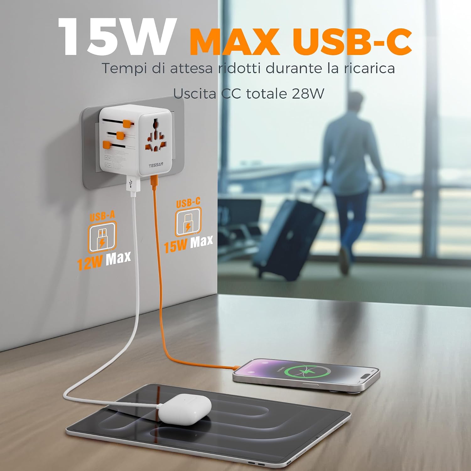 Detalle 2 de TESSAN Adattatore Universale da Viaggio 15 W