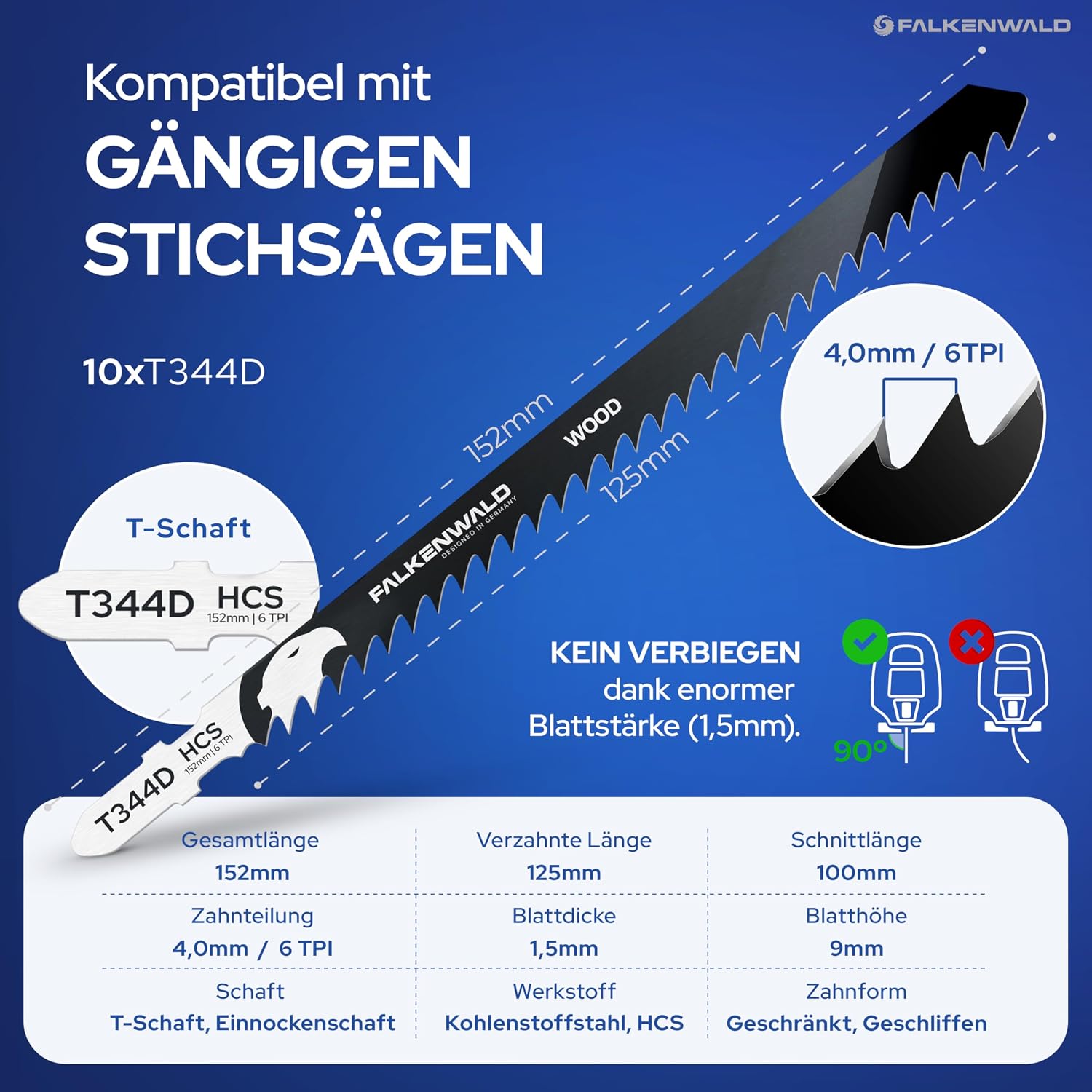 Detalle 2 de FALKENWALD Stichsägeblätter Holz T344D, 152 mm
