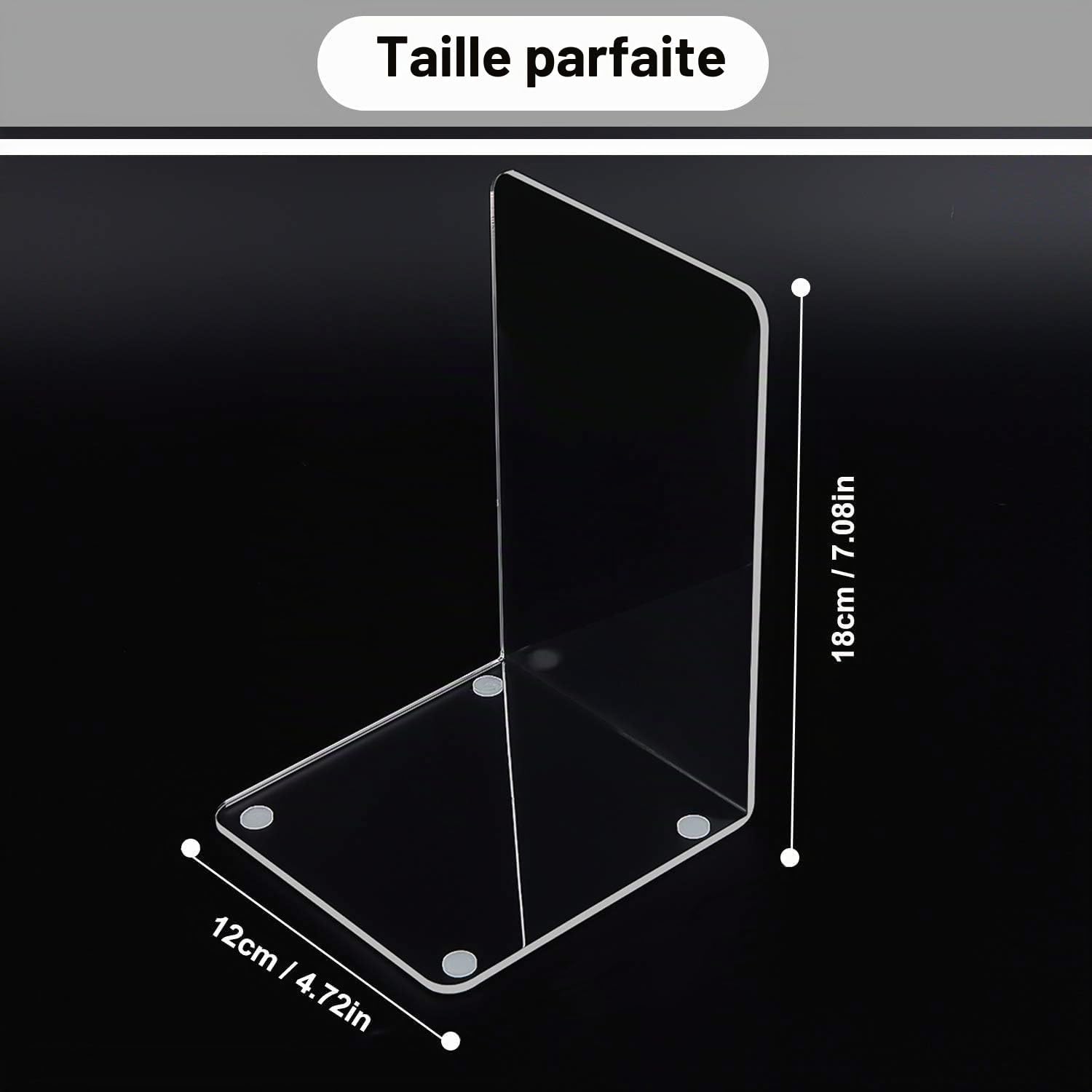 Detalle 2 de MerryNine — Lot de 2 serre-livres transparents en plastique acyclique pour livres et papeterie