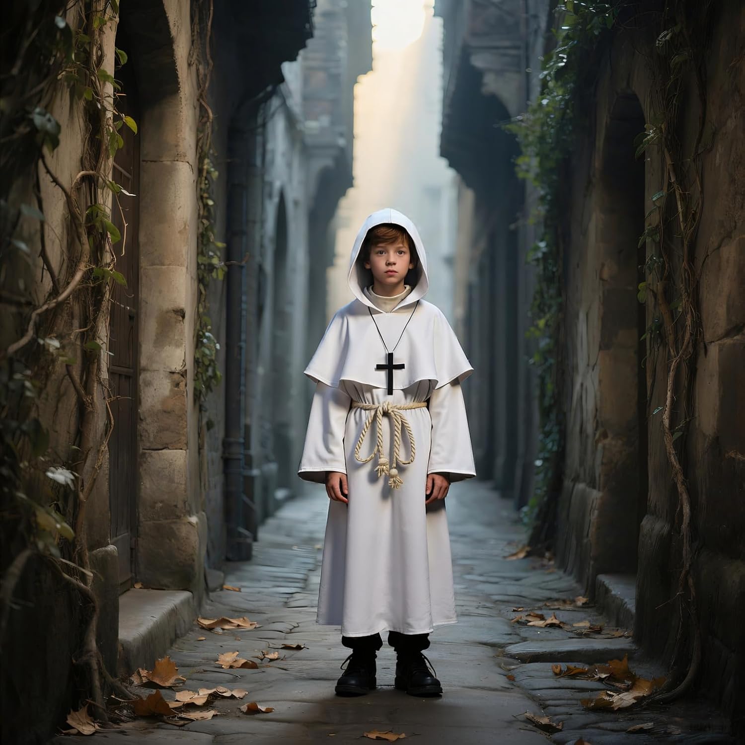 Detalle 1 de VZQI ZQ124US3 Kids’ Medieval Monk Robe Costume with Hooded Shawl