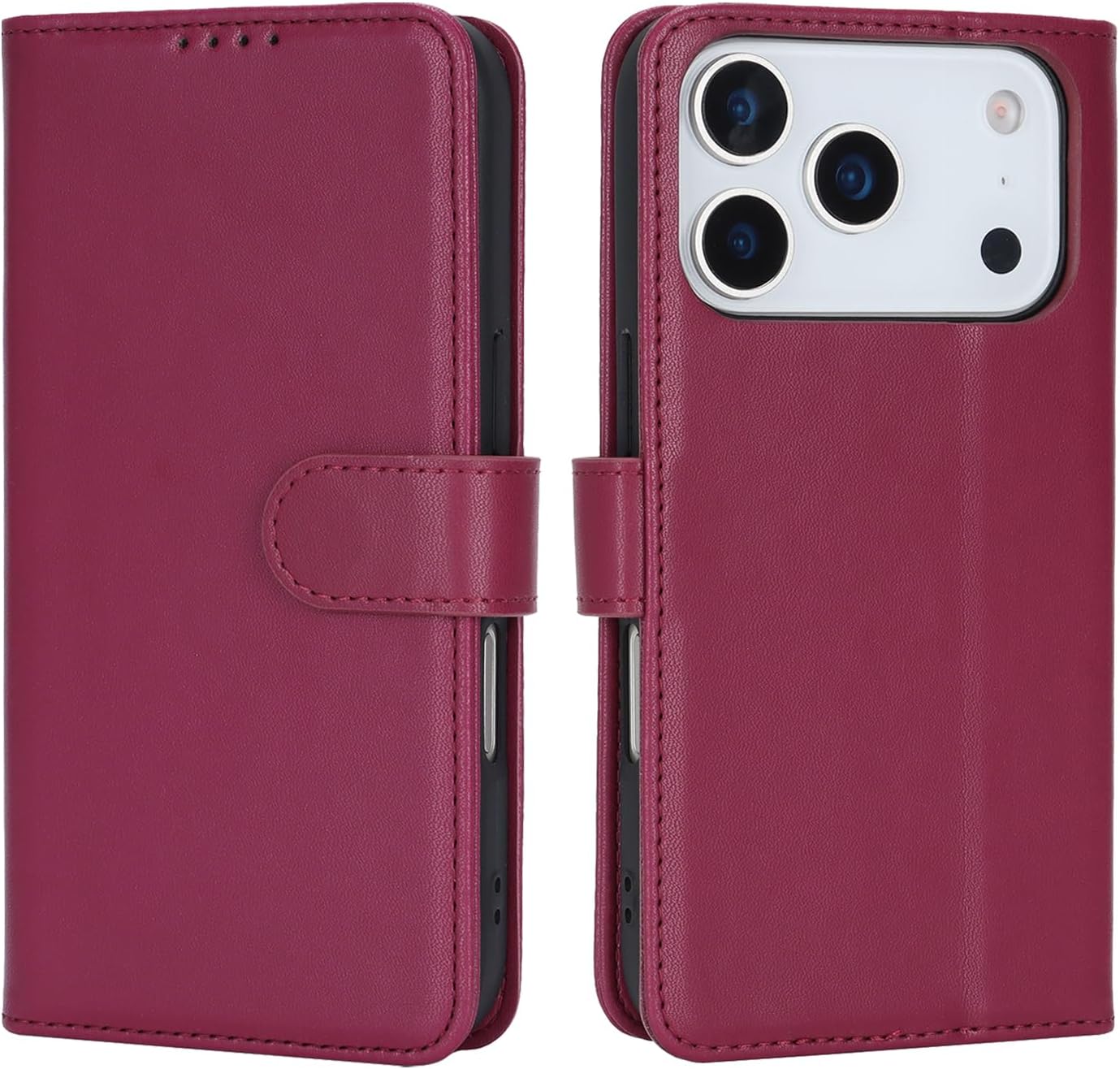Detalle de Zouzt Case for iPhone 17 Pro Max 6.9-inch – PU leather wallet flip case with kickstand and card slots (Red)