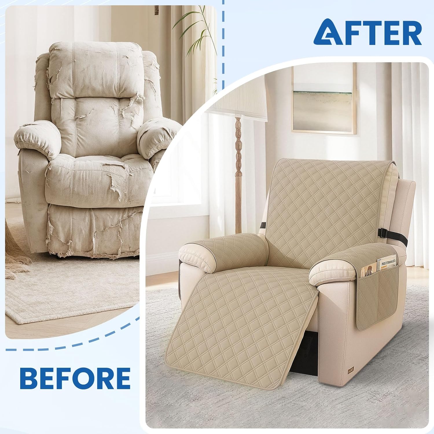Detalle 2 de YSTELLAA Housse de fauteuil relax 1 place étanche inclinable kaki
