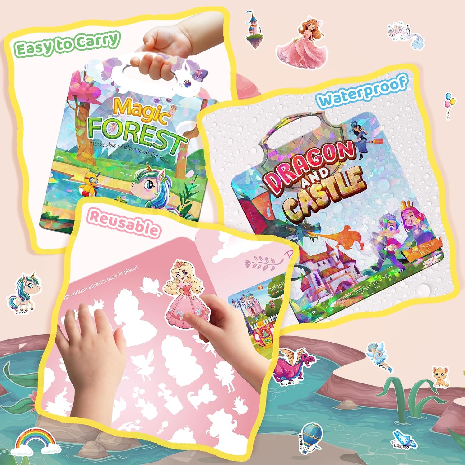 Detalle de GUYUCOM Adesivi per bambini dai 2 anni: set di 4 confezioni riutilizzabili, impermeabili