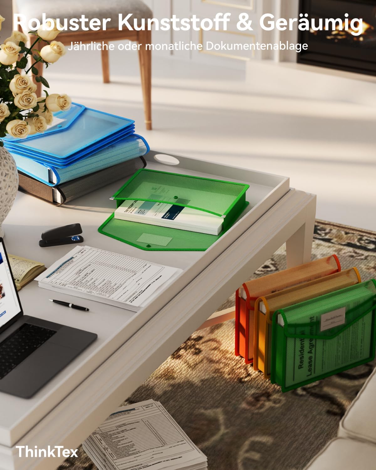 Detalle de ThinkTex Dokumententasche A4 transparent mit Druckknopf, abheftbar – 10er-Pack für Schule, Büro & Reise