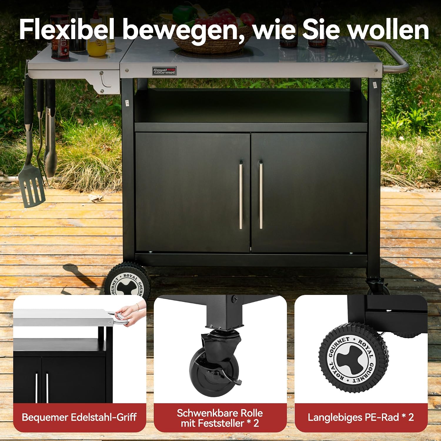 Thumbnail 5 de Royal Gourmet PC3403SE – wózek grillowy ze składanym stolikiem i blatem ze stali nierdzewnej