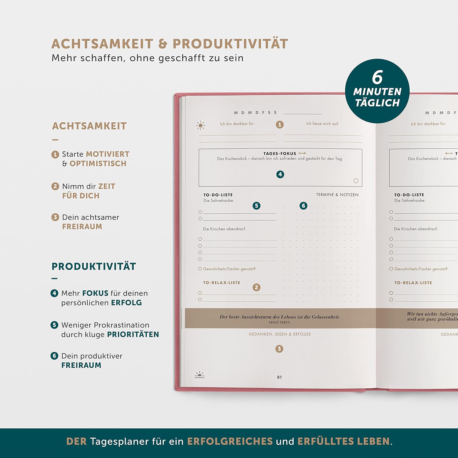 Detalle de 6-Minuten Tagebuch Erfolgsjournal PUR đź““