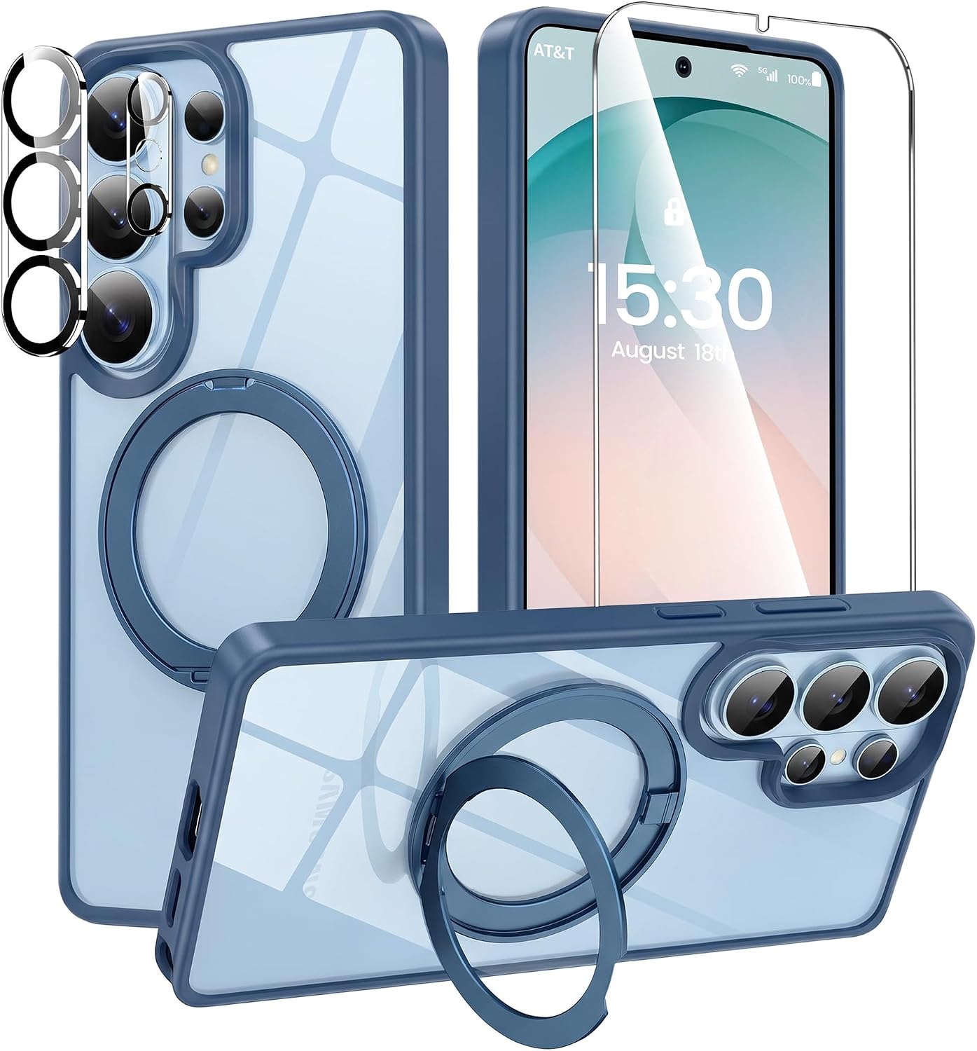 Bitowik Galaxy S26 Ultra 360° Ring Stand Case, Clear Blue, MagSafe Compatible
