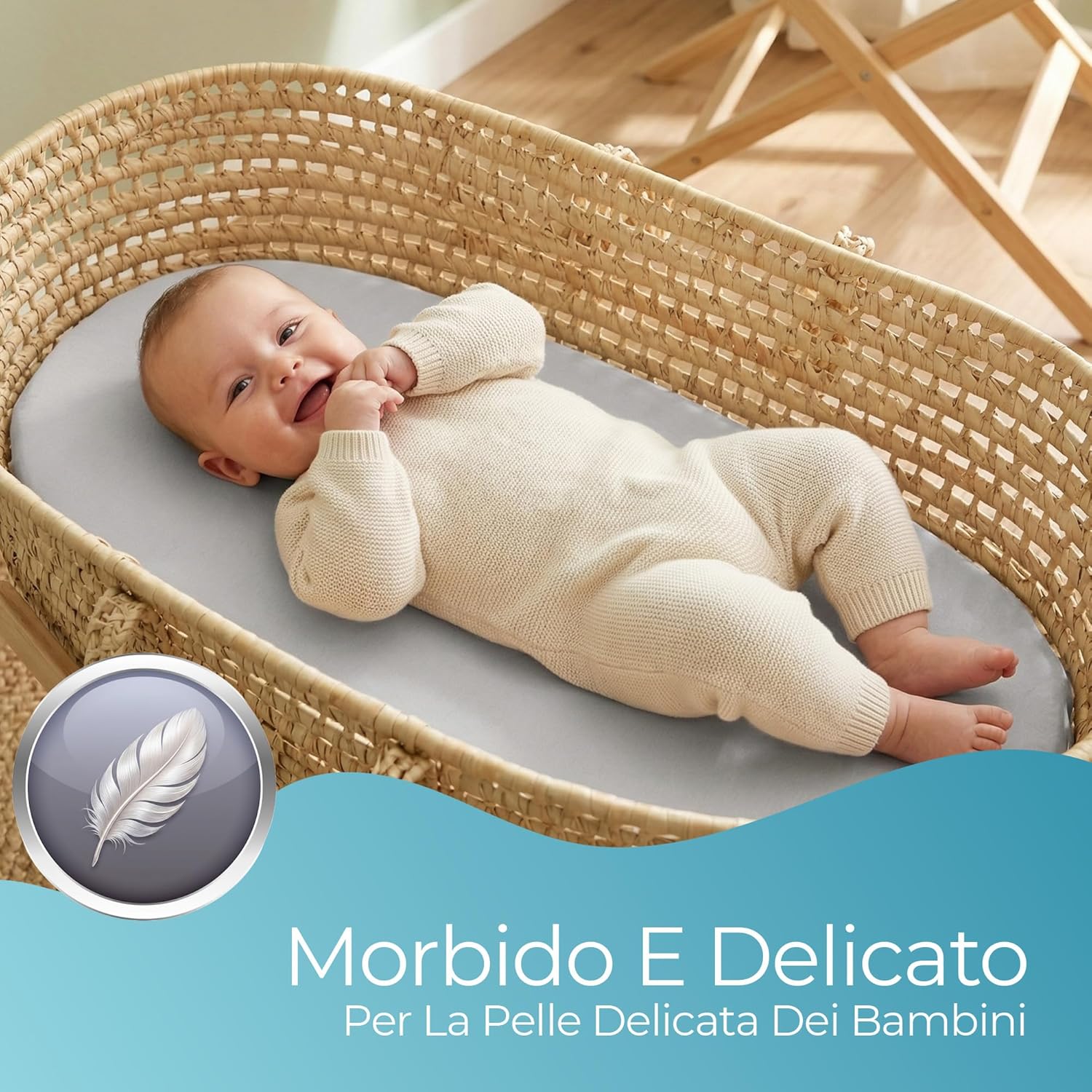 Thumbnail 2 de Lenzuola Carrozzina Neonato 30x76 cm – Set di 2 in cotone biologico, grigio navicella
