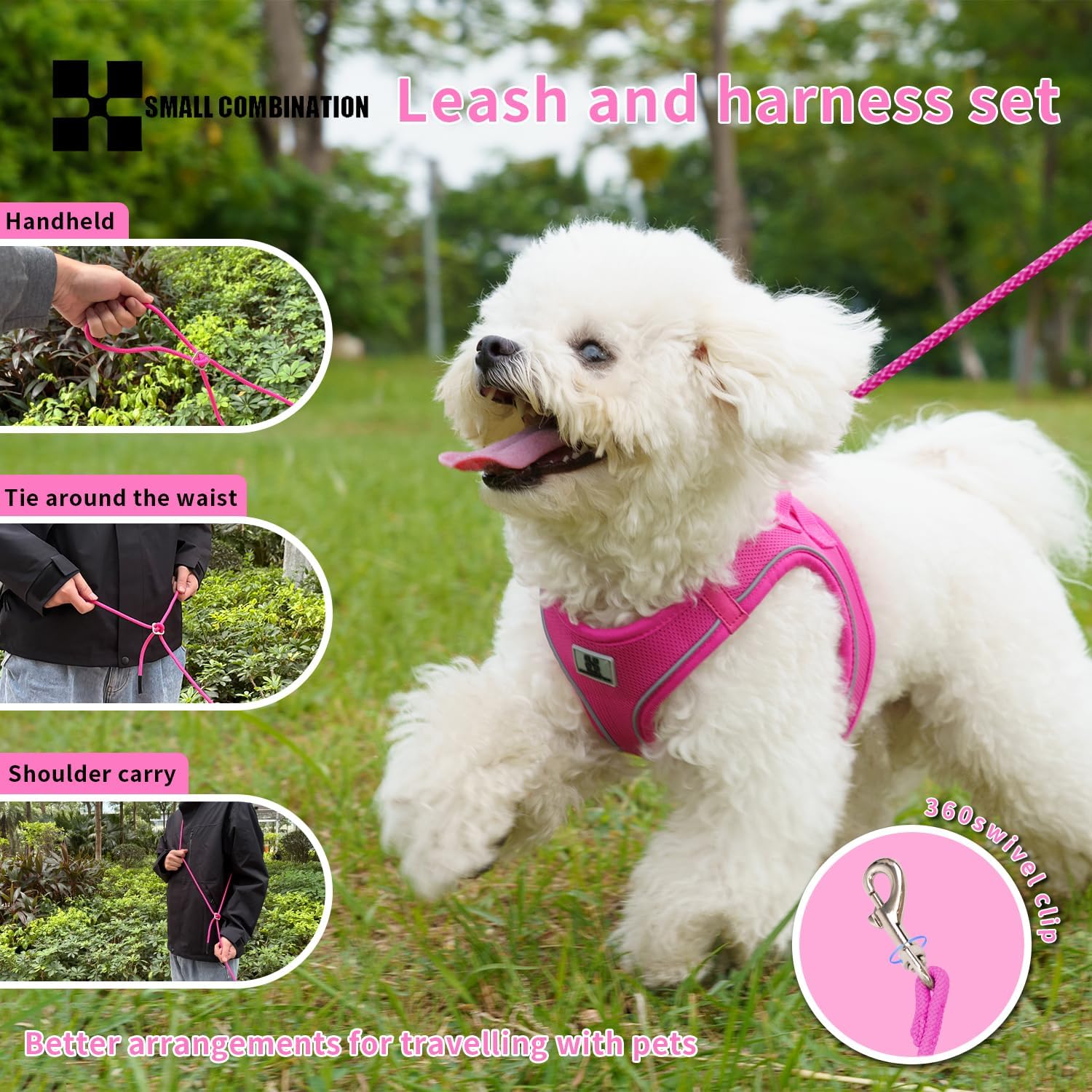 Detalle de Small Combination Dog Harness Leash Set for Small to Medium Dogs (Rose Red, XXS) by SMALL COMBINATION