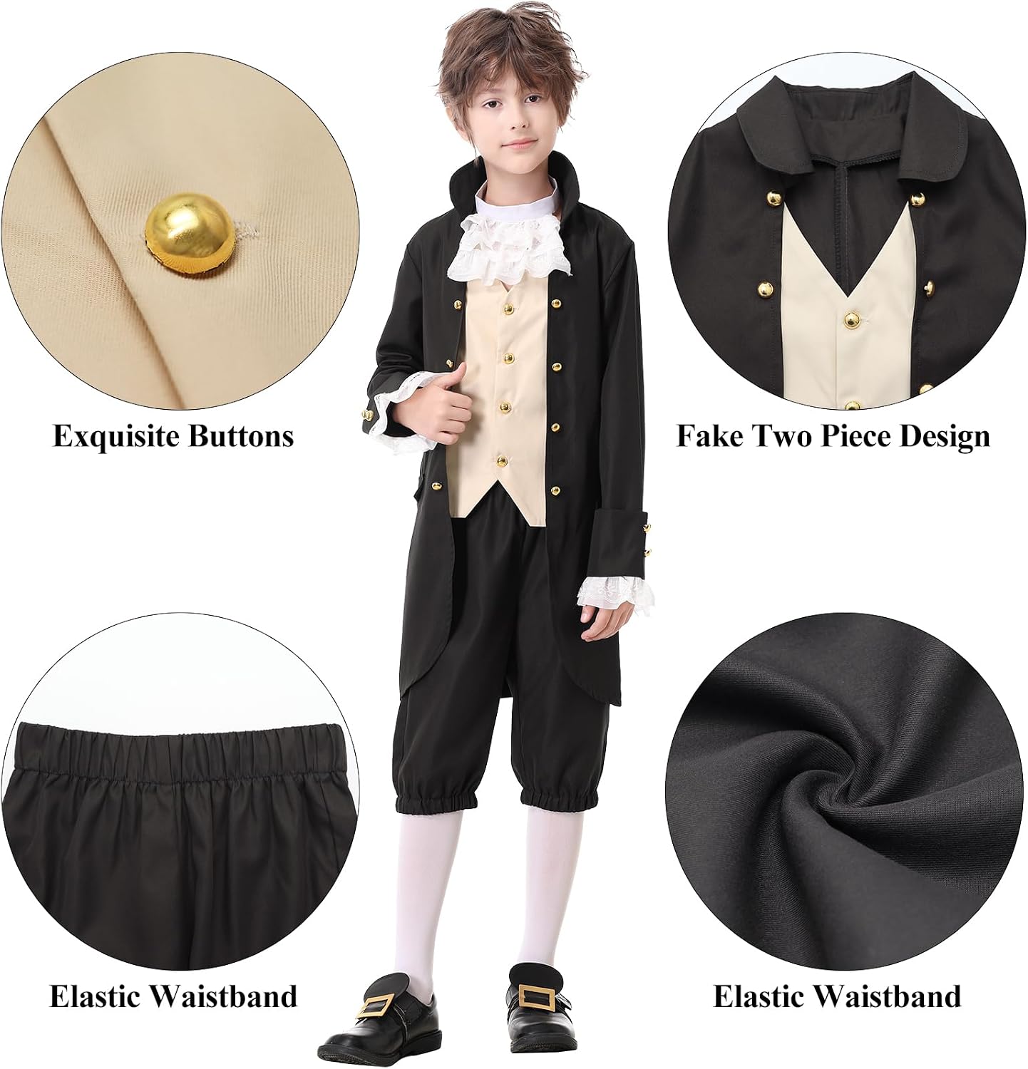 Thumbnail 2 de aicoaub Kids Colonial Costume: Boys 18th Century America Cosplay Set (4-17) with Hat
