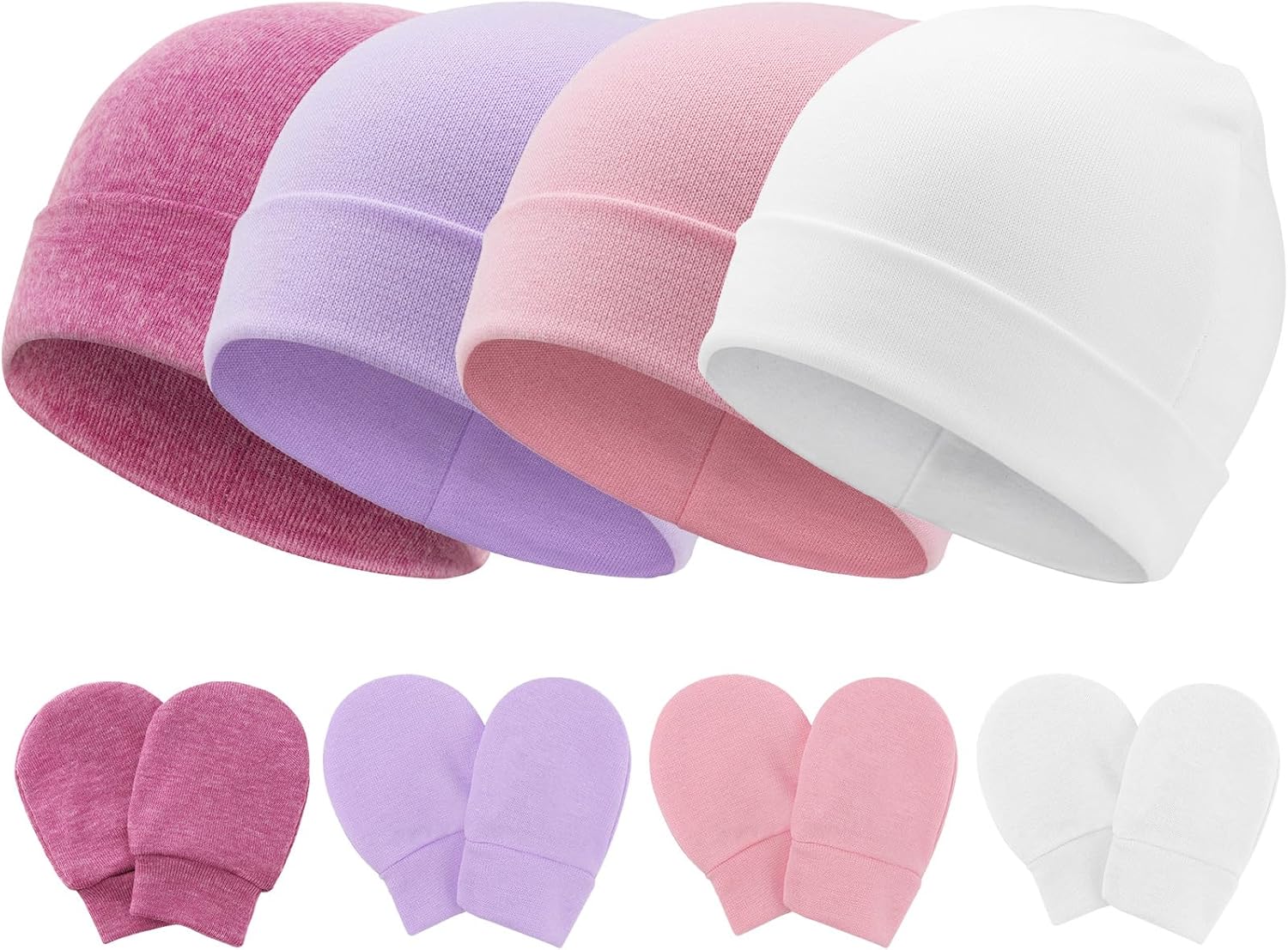 Thumbnail 6 de DRESHOW Newborn Beanie Hat & Gloves Set for 0–6 Months: 8‑Piece Cotton Essentials