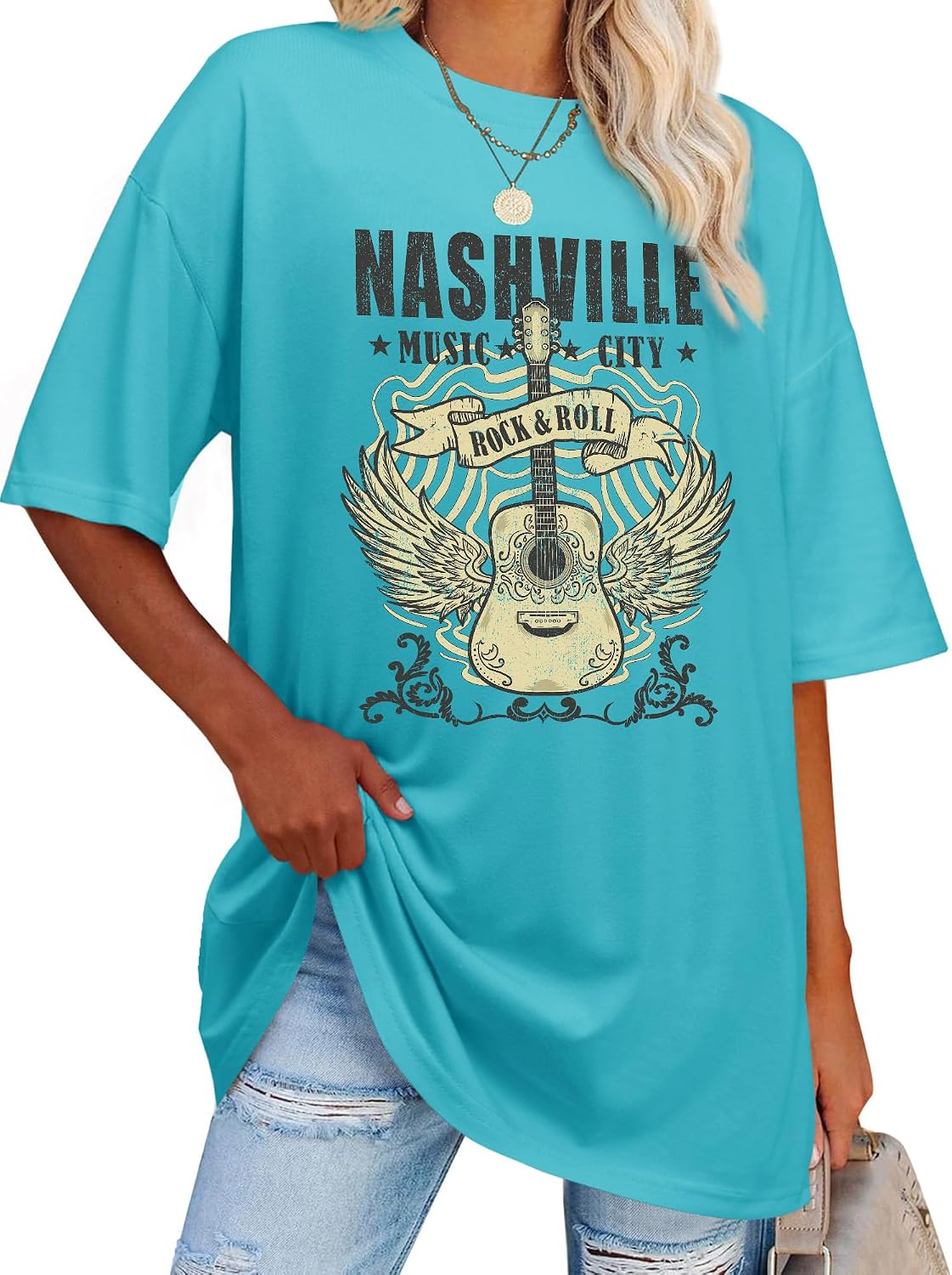 Thumbnail 5 de WIEIYM Womens Oversized Nashville Music T Shirt Rock Tee