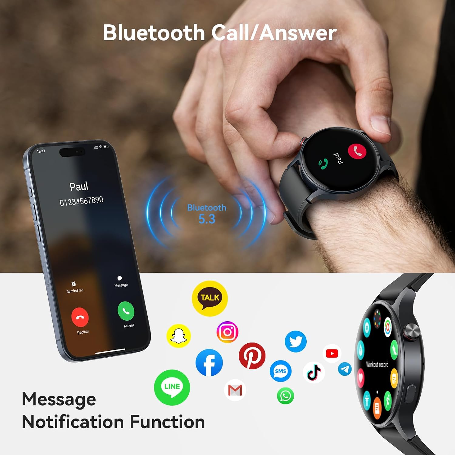 Detalle de AEAC Smart Watch for Men and Women with 1.32" AMOLED Display, Hands-Free Calling, and 110+ Sports Modes
