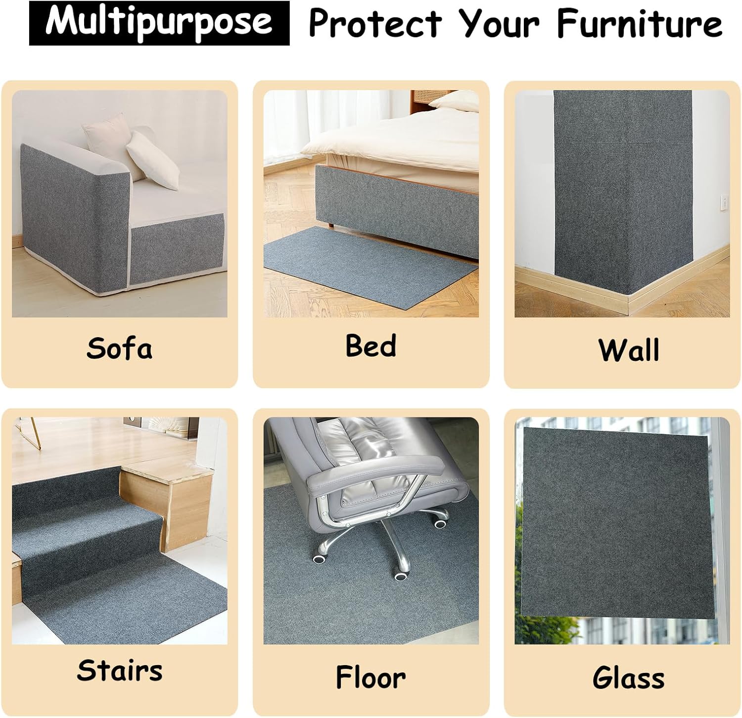Detalle 2 de NATUYA Cat Scratcher Mat Self-Adhesive, 200x40cm — Durable, Trim-to-Fit Furniture Protector and Wall Scratcher (Drak Gray)