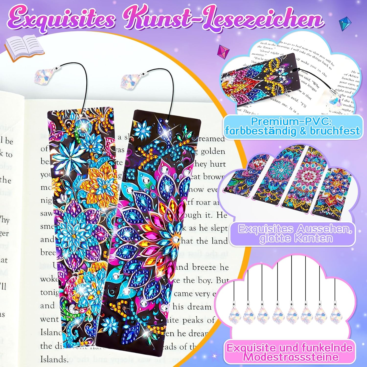 Thumbnail 2 de Diamond Painting Lesezeichen 8er Set 📚