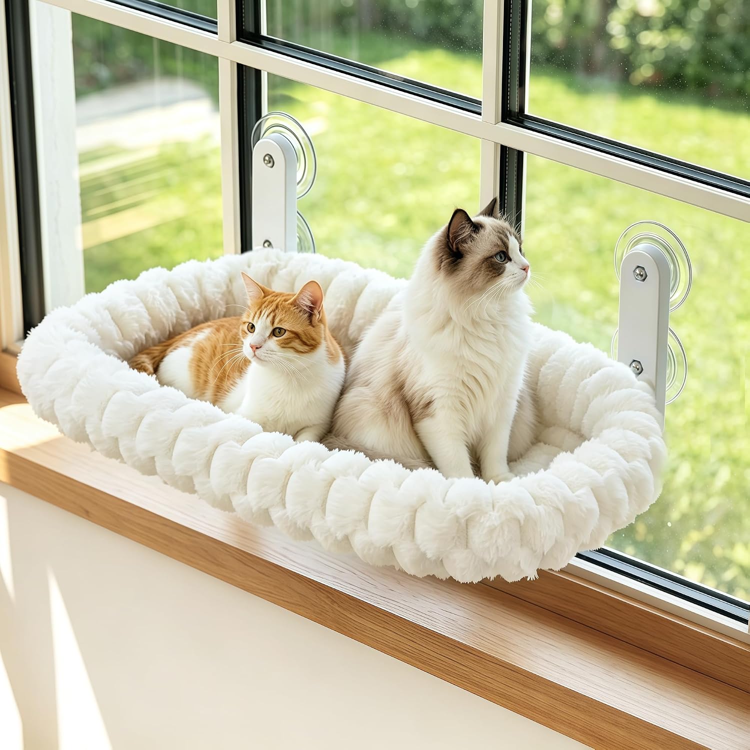 Detalle de AMOSIJOY CWP-XL-WHITE-STRIPE XL Cat Window Perch, Foldable, Washable Cushion