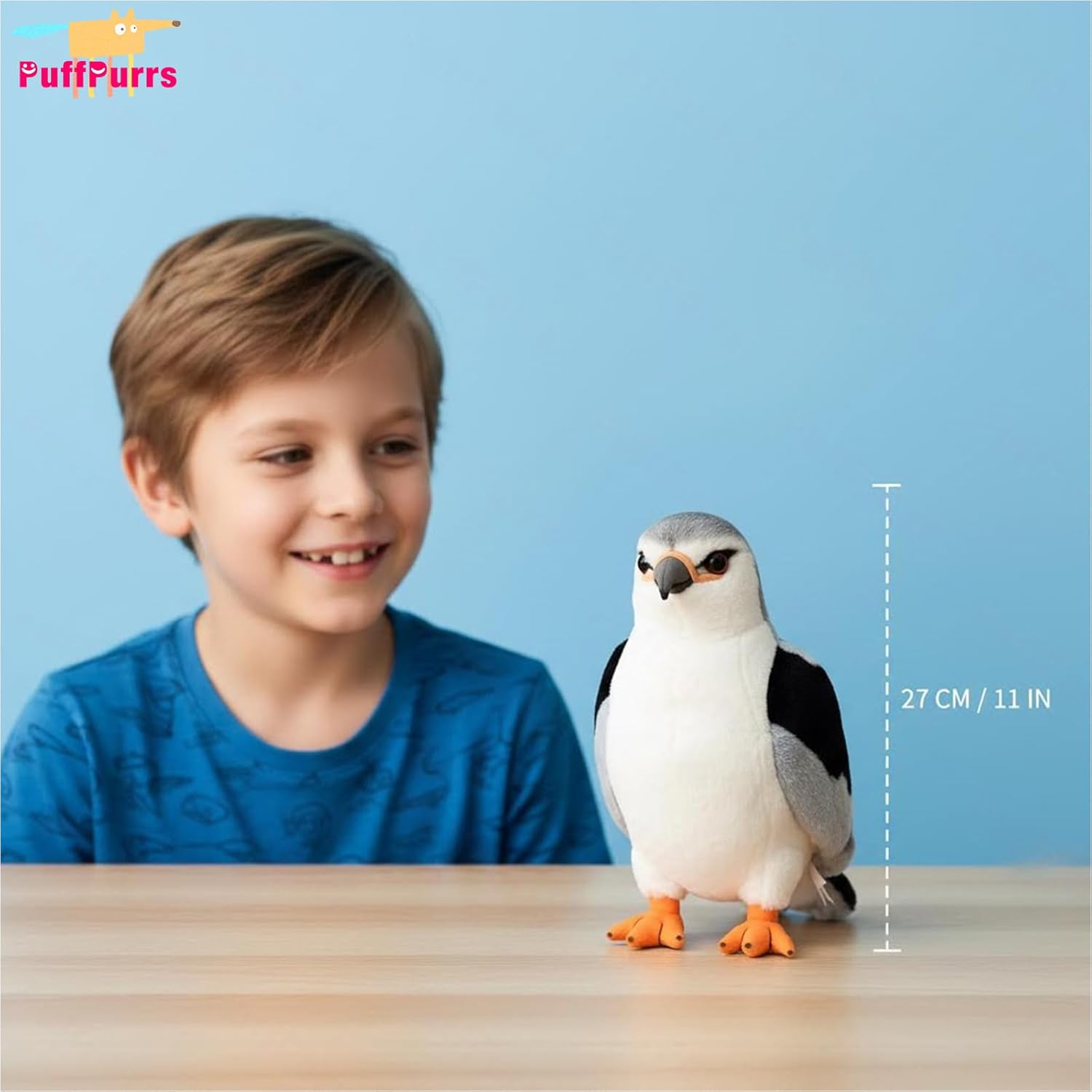 Detalle de PuffPurrs Black-winged Kite Plush – 11in Lifesize Bird of Prey Toy