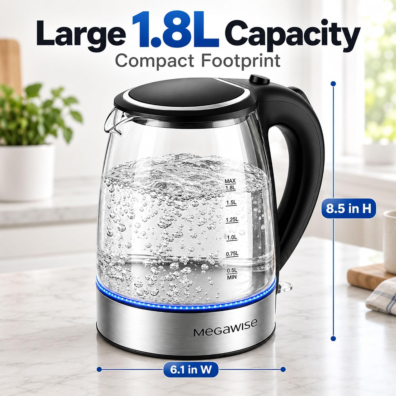 Thumbnail 1 de MEGAWISE Electric Glass Kettle 1.8L 🫖