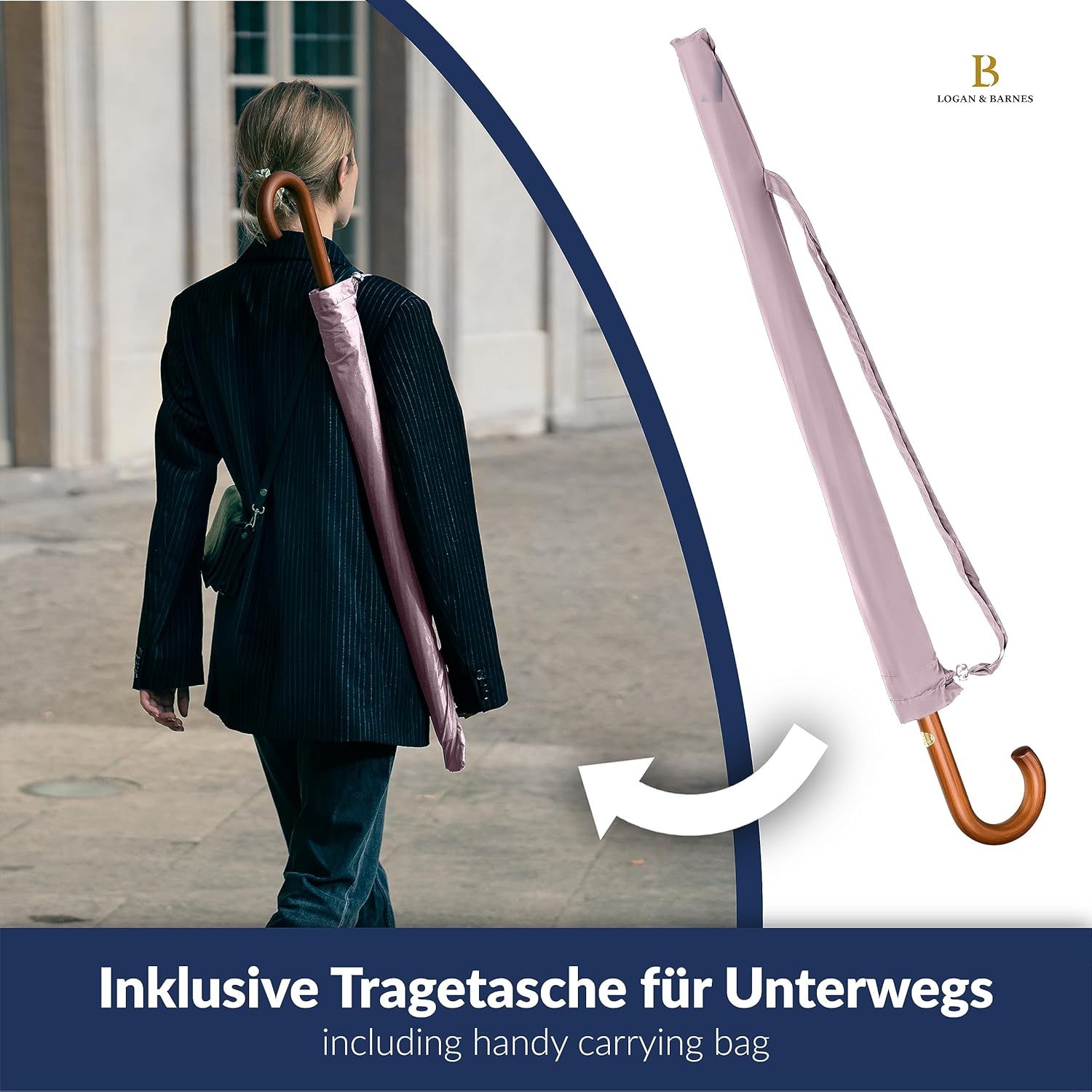 Detalle de LOGAN & BARNES Edinburgh XXL Stockschirm – Sturmfest Ø120 cm mit Echtholzgriff