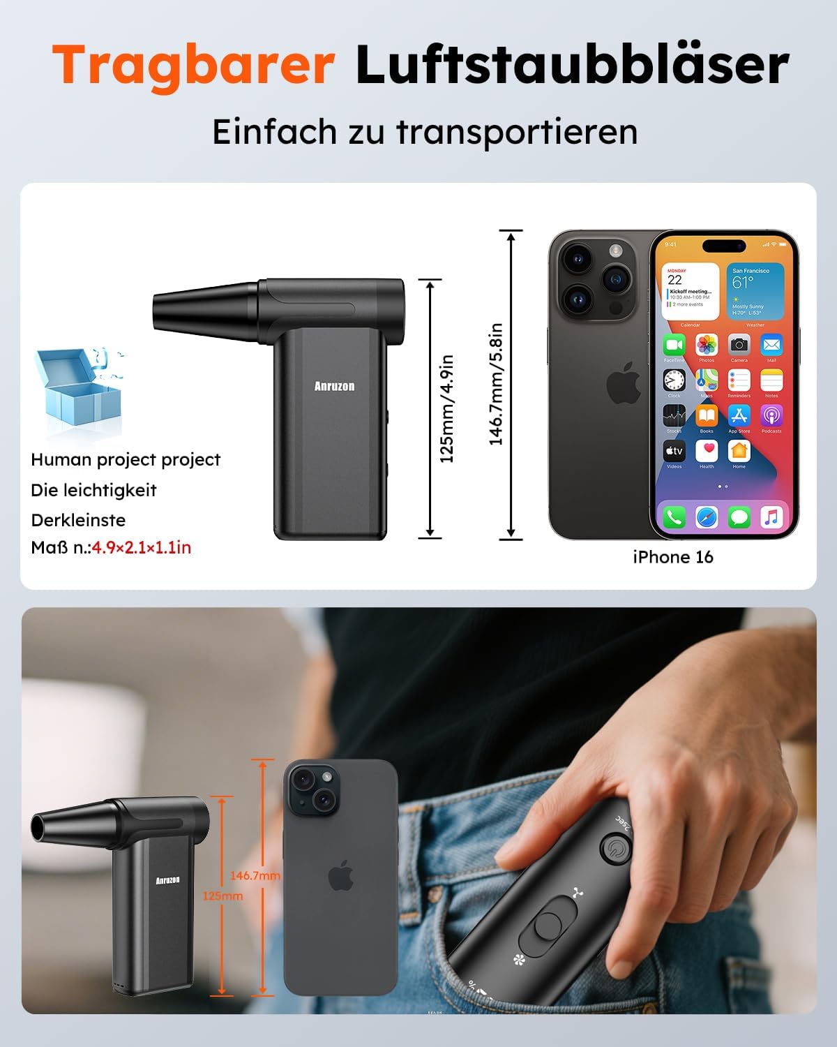 Thumbnail 6 de Elektrisches Luftstaubgebläse Druckluftspray für PC Reinigungsset – 300000 RPM, 7600 mAh Akku
