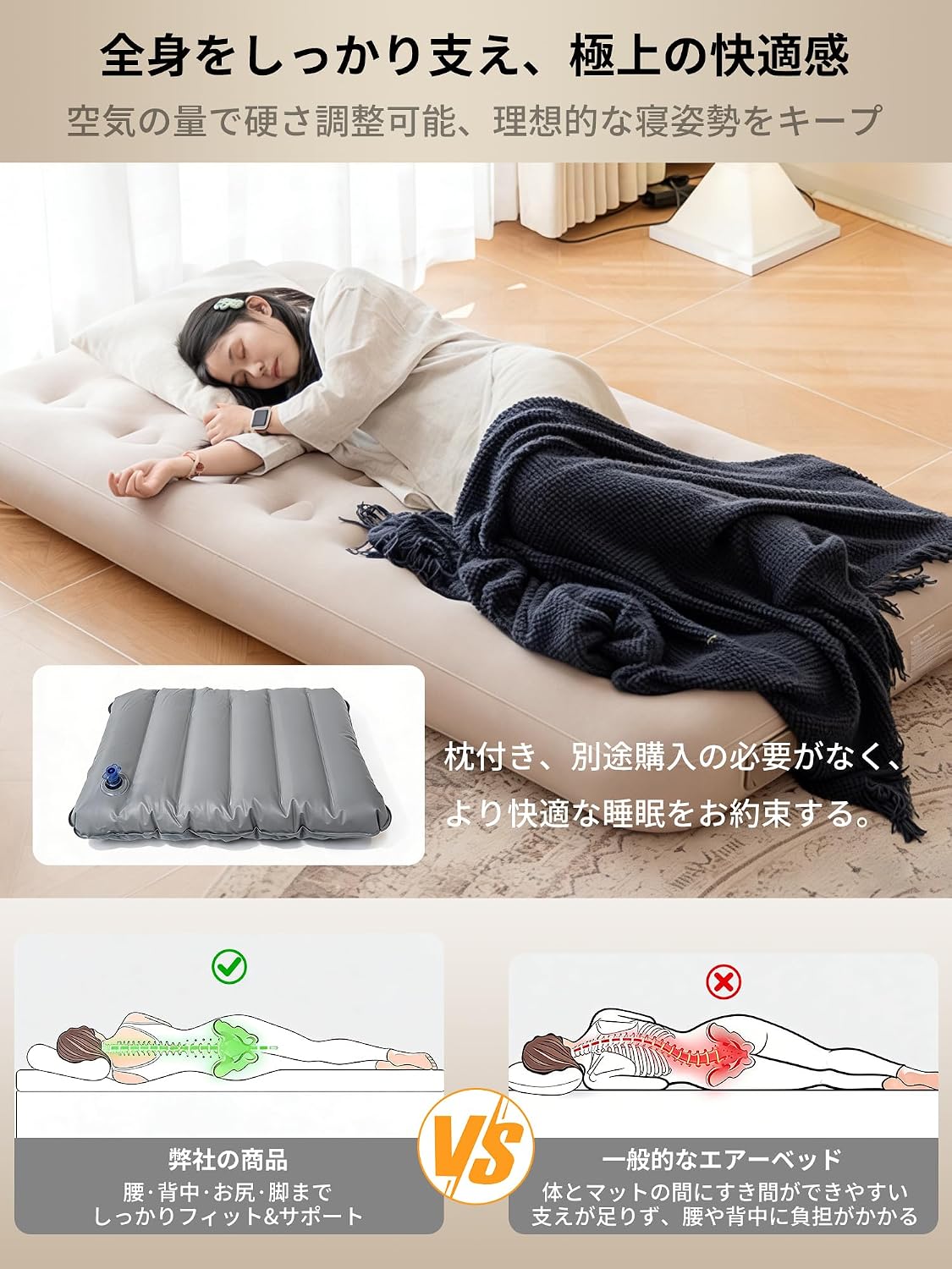 Detalle de MOUNTAINDATE MDEAM-25-D 電動ポンプ内蔵エアーベッド 25cm厚・シングル