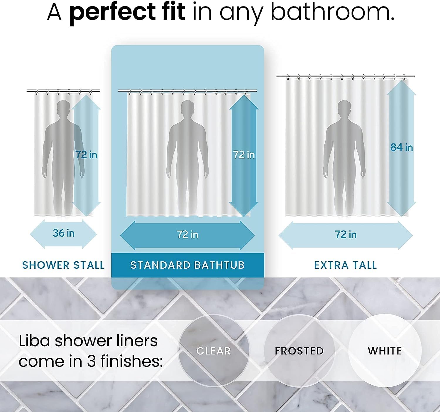 Thumbnail 2 de LiBa 72x72 Waterproof PEVA Shower Curtain
