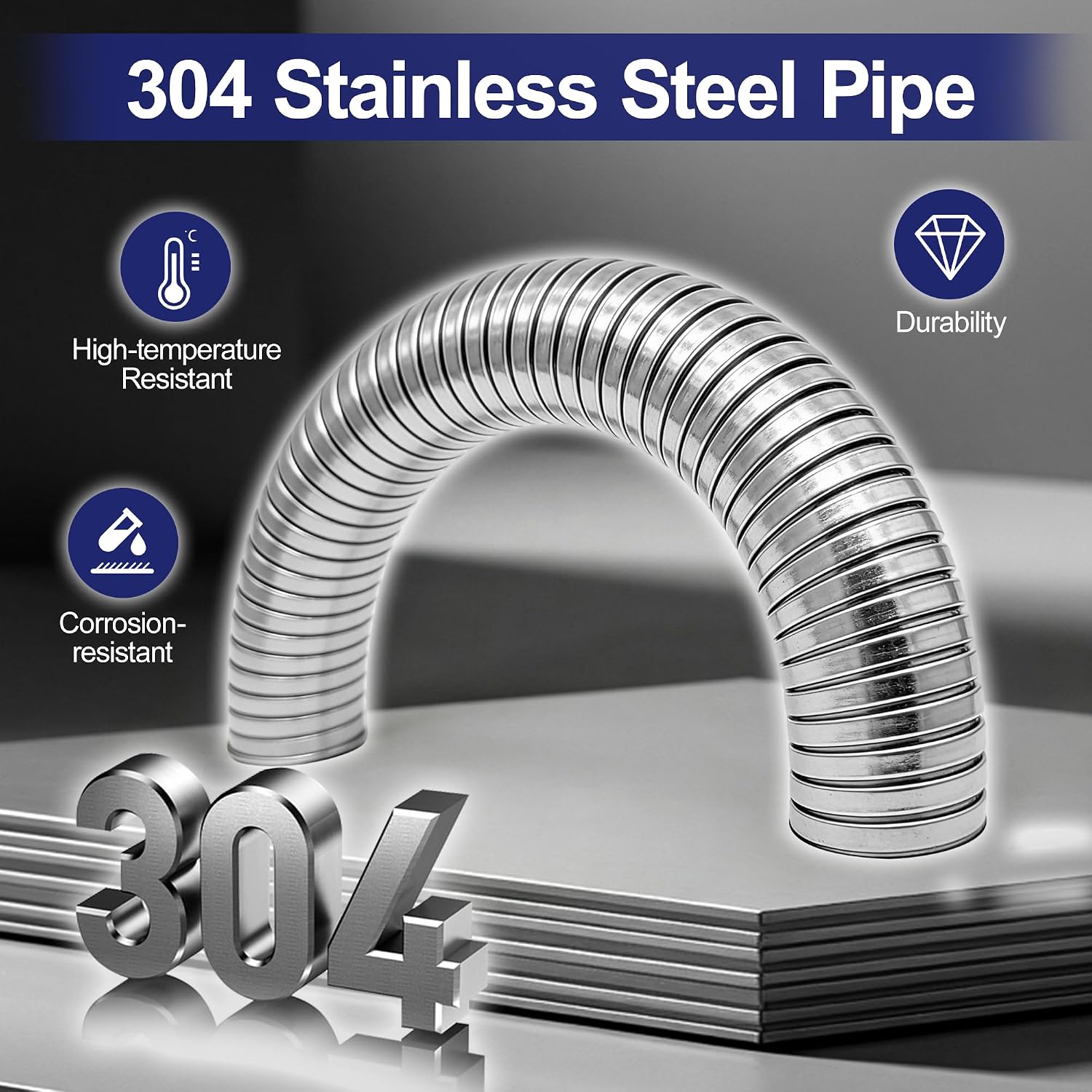 Detalle de SKYMIRO 2.25" Exhaust Flex Pipe (304 Stainless) — 72" Universal Flexible Tubing