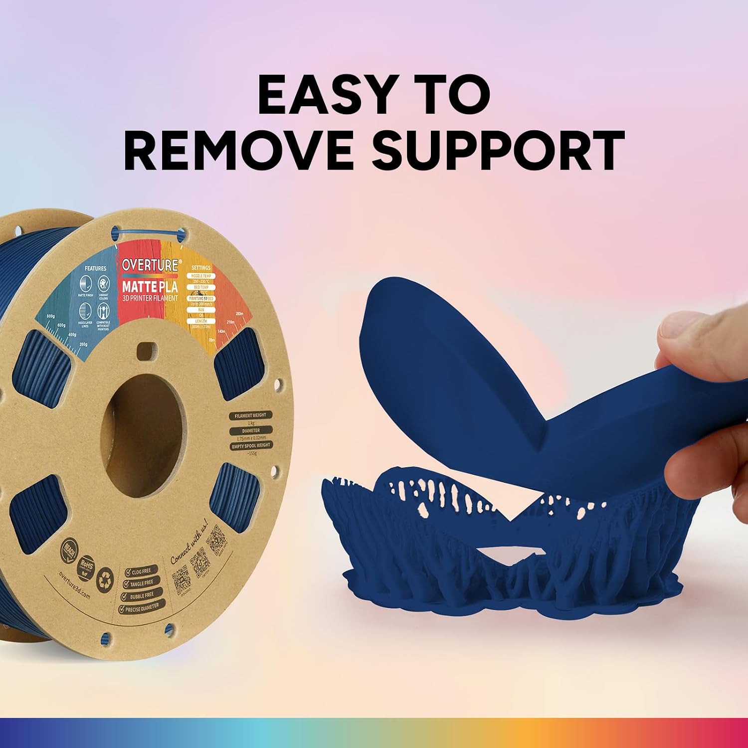 Detalle 2 de OVERTURE Mattes PLA-Filament 1,75 mm – Marineblau, 1 kg Spule, mattes Finish & hohe Maßgenauigkeit