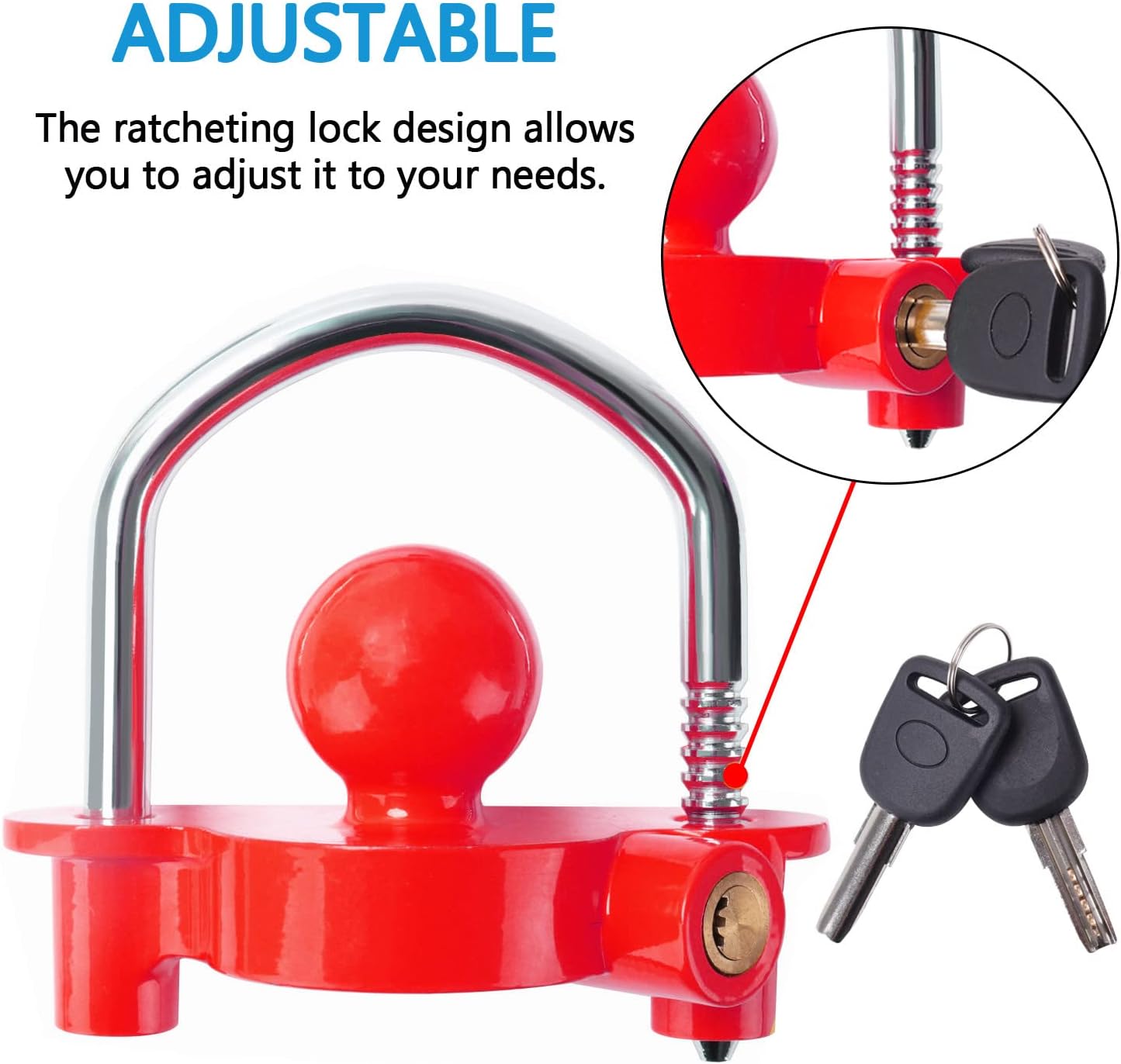Detalle 2 de Tevlaphee Trailer Ball Lock Hitch Coupler 2 Keys