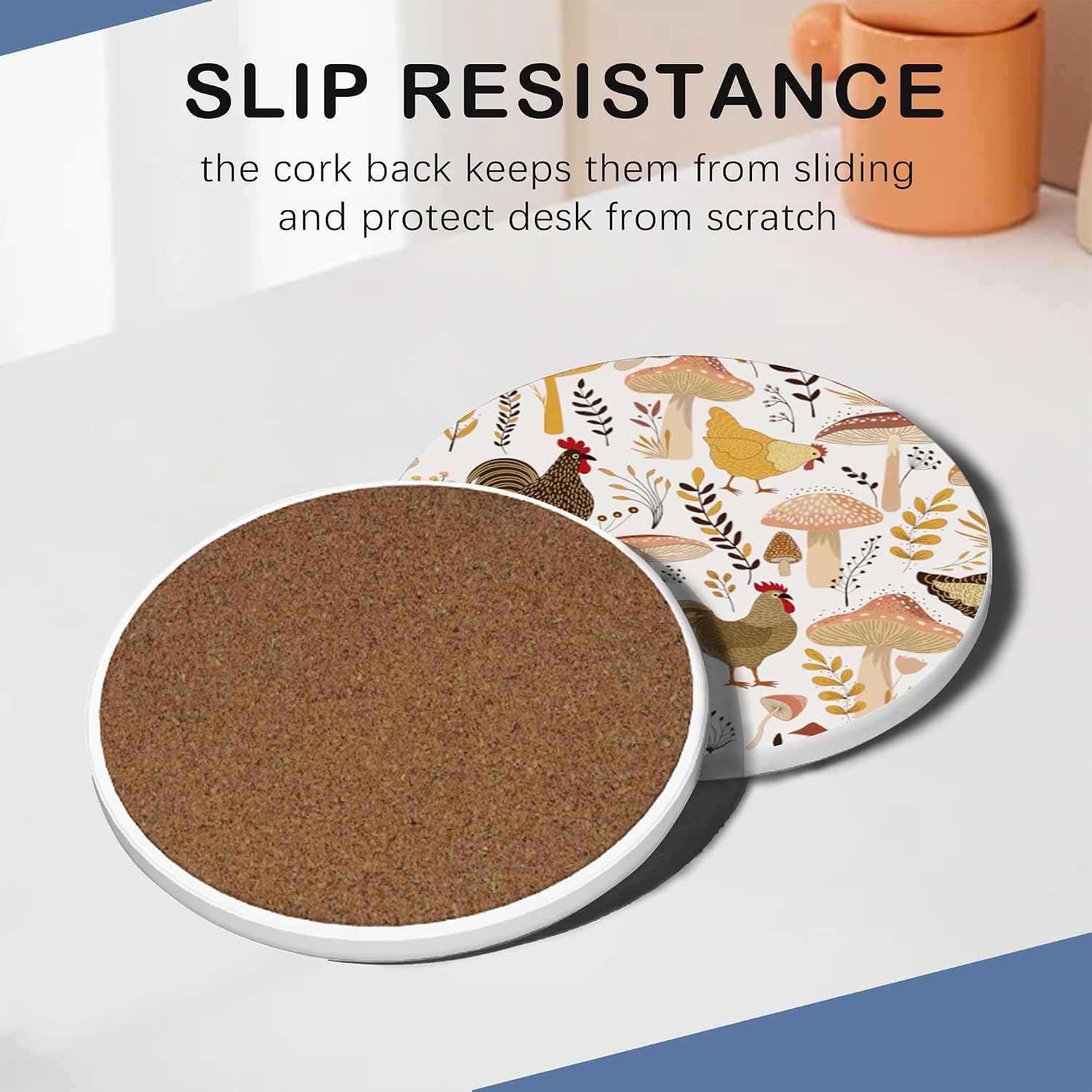 Thumbnail 1 de Farm Animals Hens & Plants Coasters – 6-Pack Ceramic Drink Mats with Cork Base and Metal Holder
