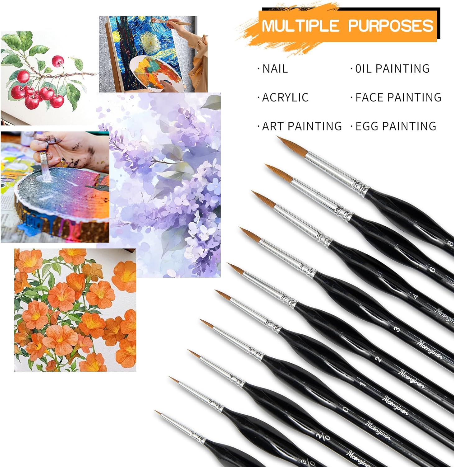 Thumbnail 2 de Mcenzinen 10 Pcs Exquisite Detail Paint Brush Set with Copper Tube and Triangular Birch Handle