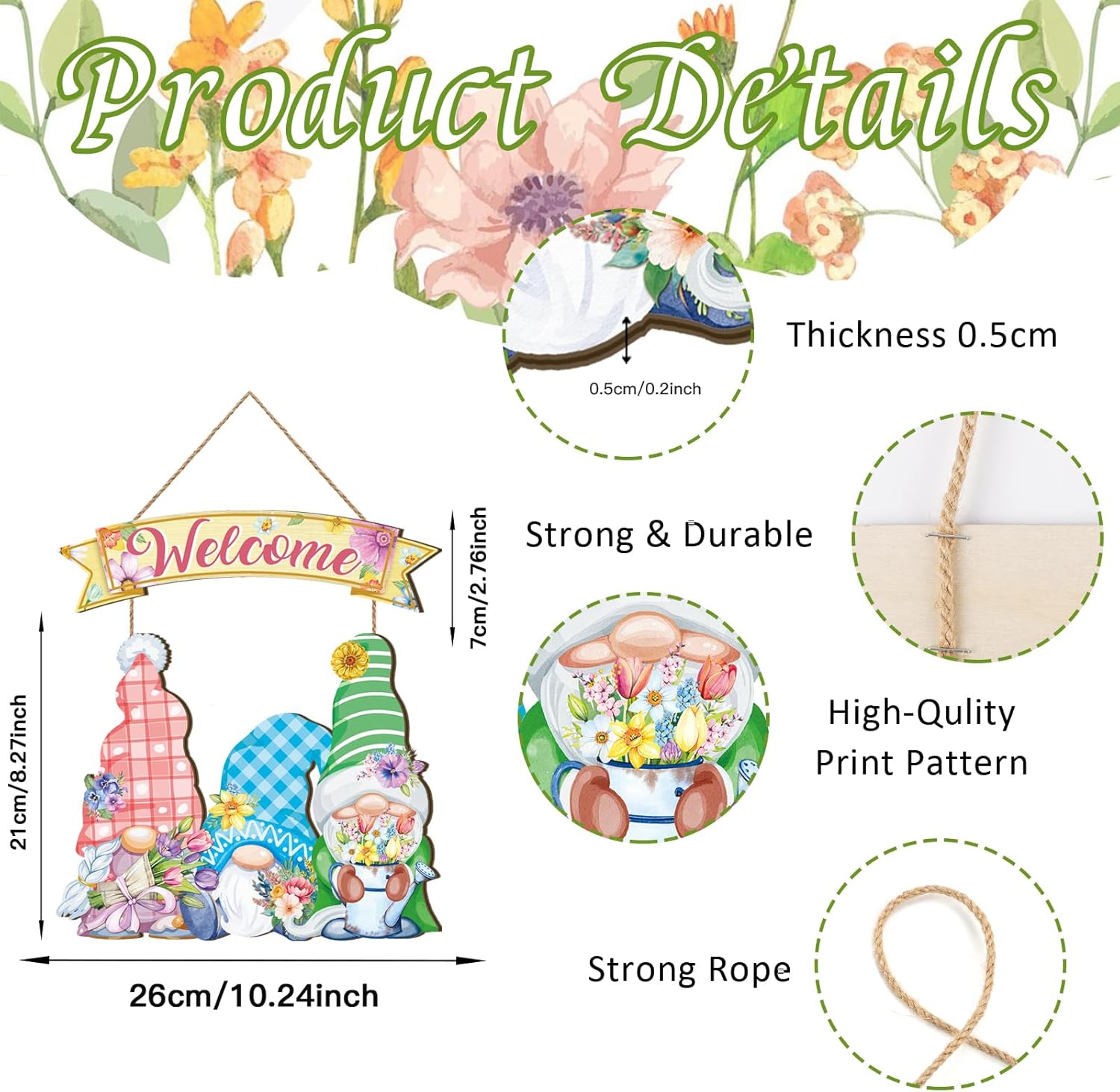 Thumbnail 6 de CHDITB 2pcs Spring Welcome Sign Front Door