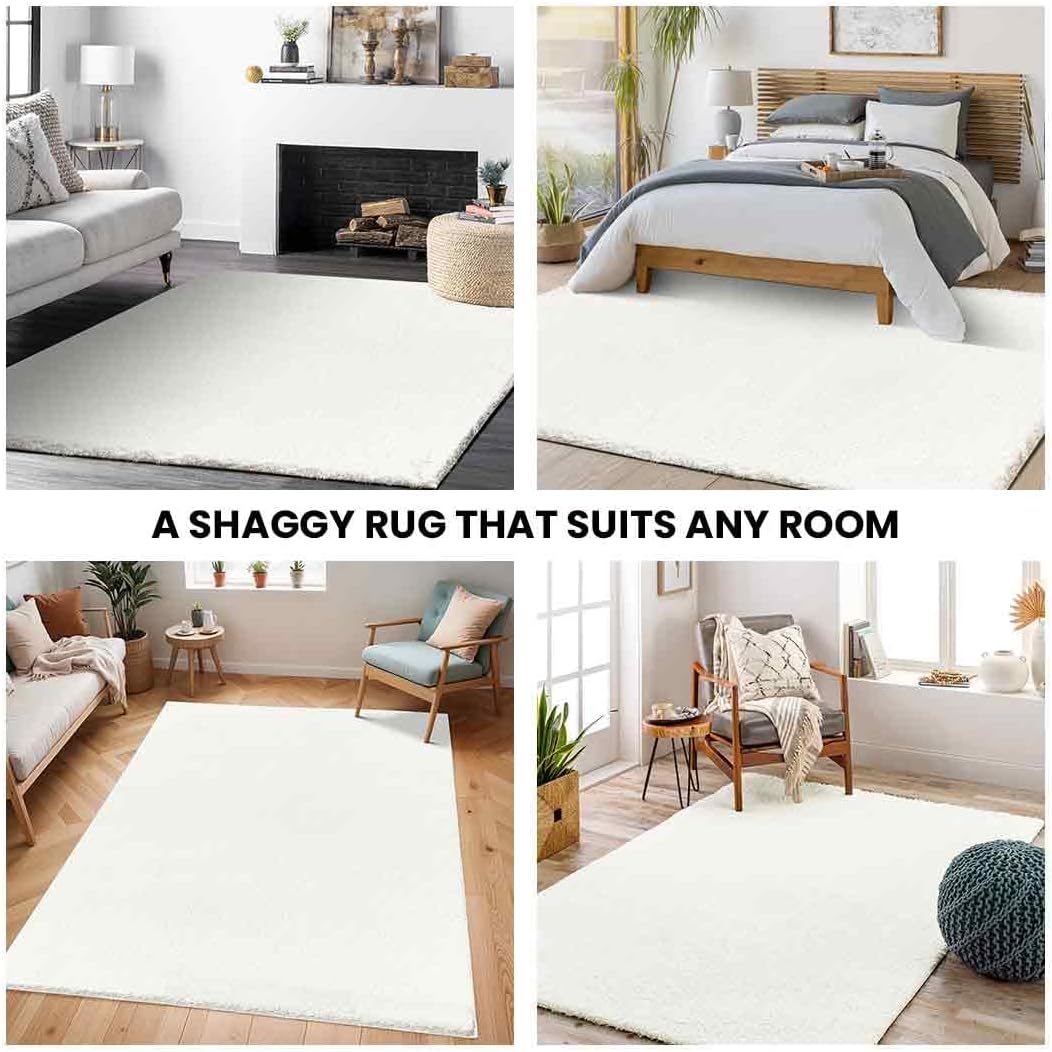 Detalle de Shaggy Berber-style Rug (120x170 cm) by Livabliss in Cream – soft, plush living room & bedroom rug