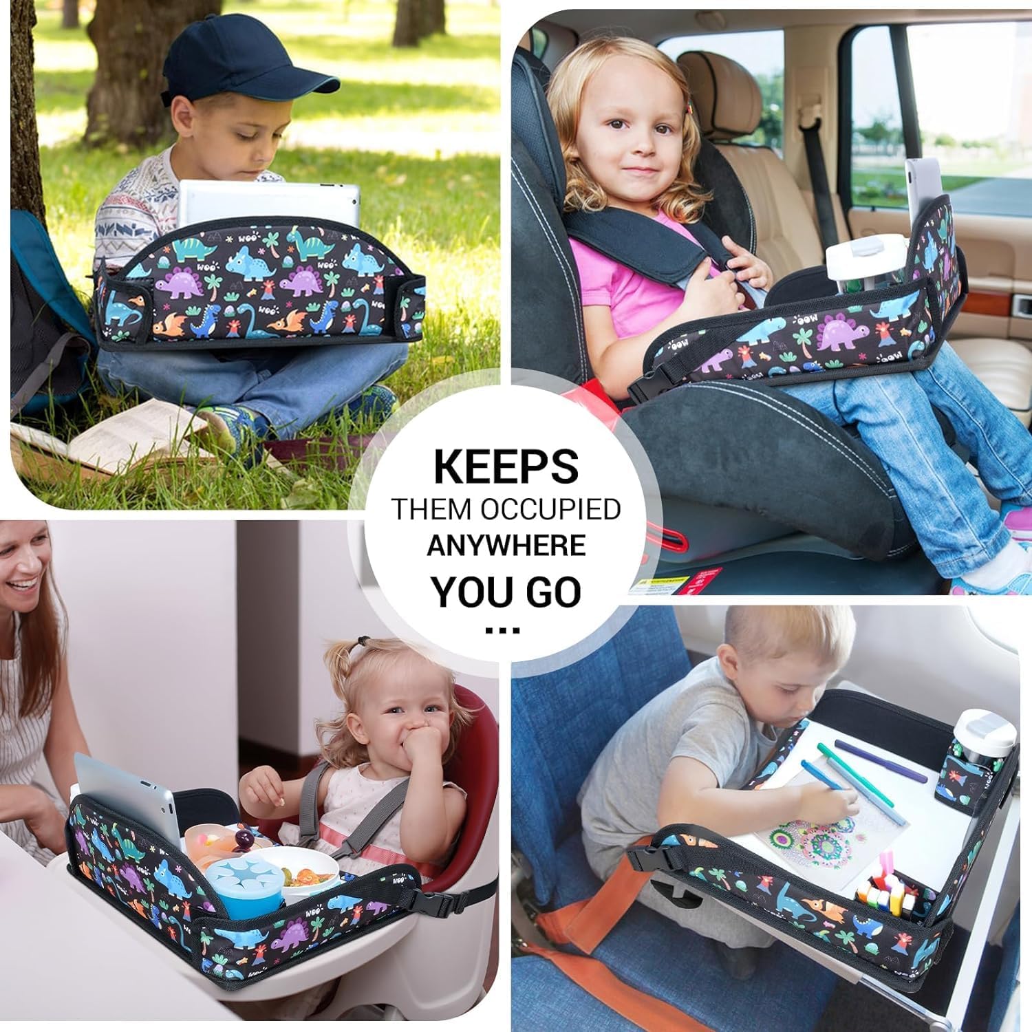 Thumbnail 3 de INFANZIA Kids Travel Tray for Toddler Car Seat (Dinosaur) – Travel Lap Tray for Car & Airplane