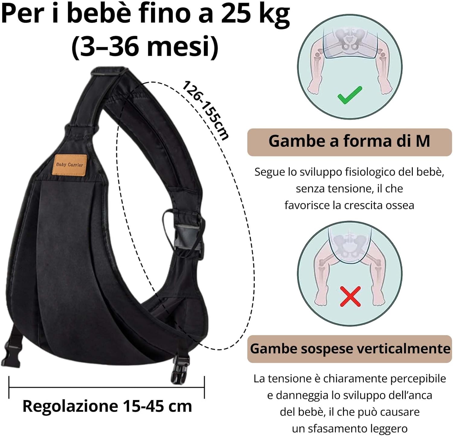 Thumbnail 2 de JOYNCLEON Porte-bébé physiologique avec hanche latérale et sangle extra-large (0-36 mois) – Noir