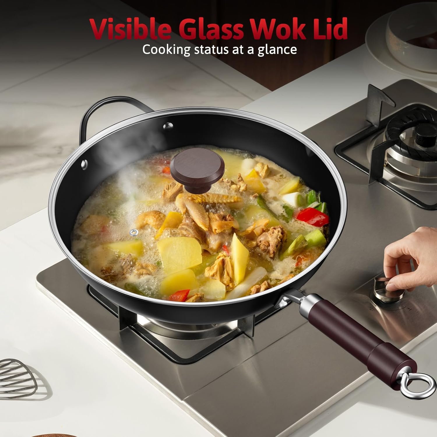 Thumbnail 6 de Jobin Wok de Acero al Carbono 32cm con Tapa y Asas de Madera