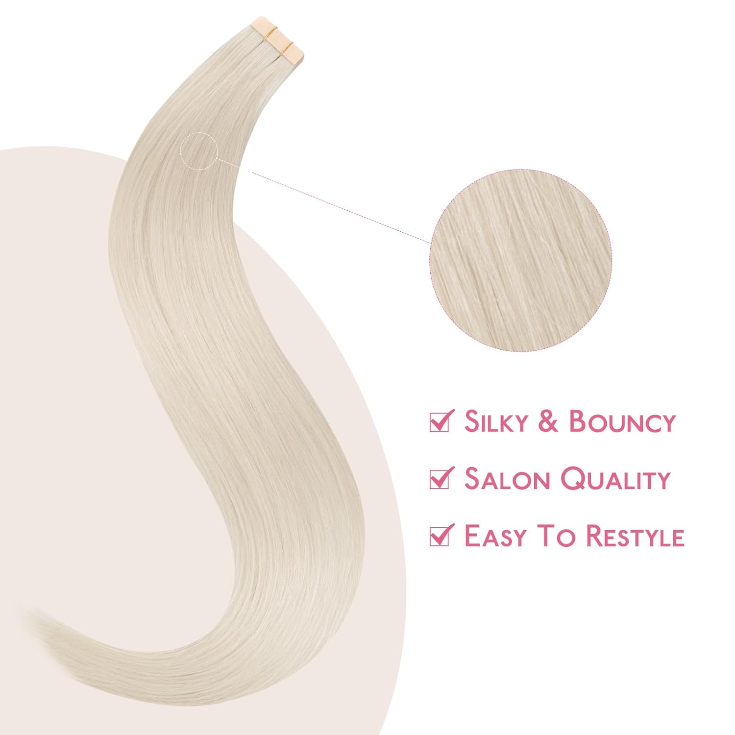 Detalle 2 de WENNALIFE Tape Extensions Echthaar – 10 Stück, 25 g, 35 cm, Platinblond – Remy Invisible Tape Extensions