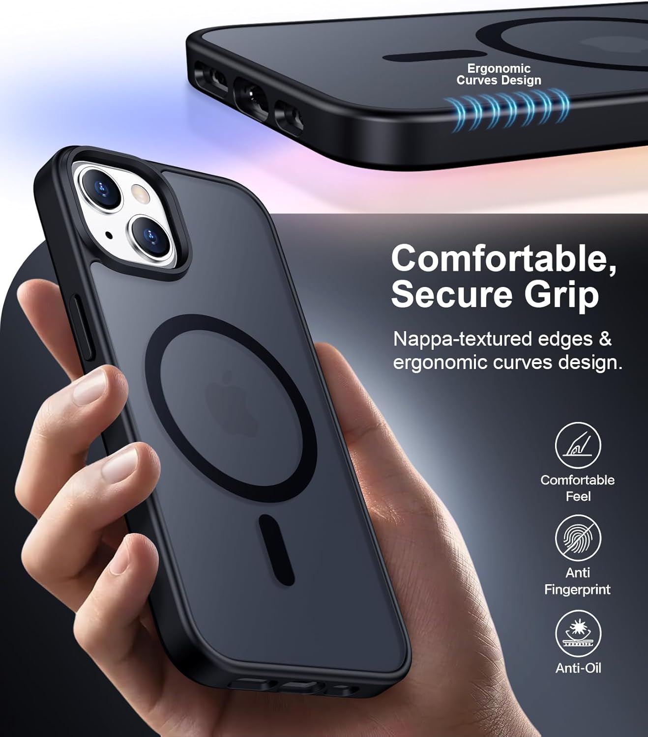 Thumbnail 5 de SPIDERCASE Magnetic Translucent Matte Case with Tempered Glass for iPhone 13/14 (6.1\") — Black