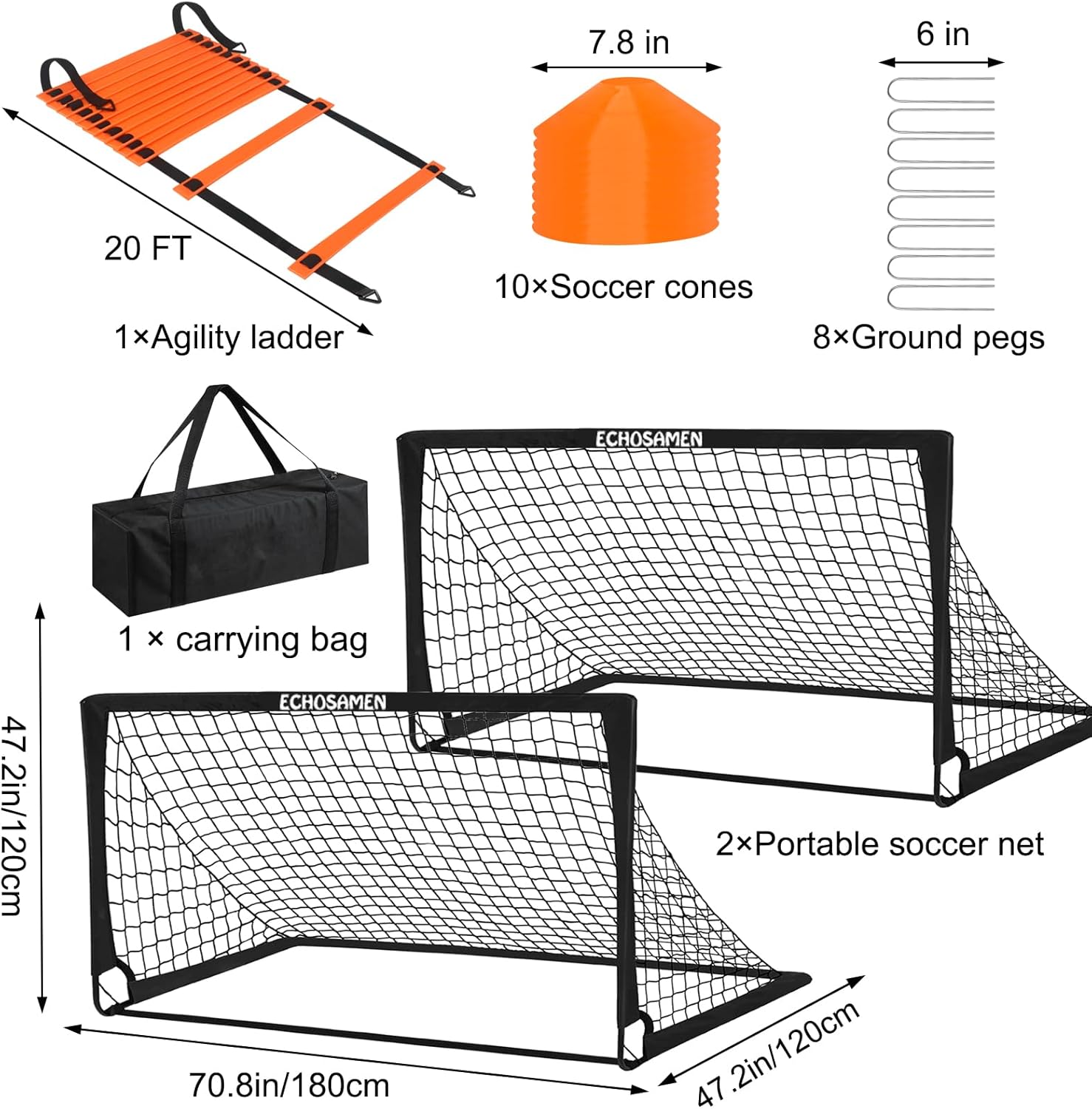 Thumbnail 2 de ECHOSAMEN Kids Soccer Goals for Backyard (2 x 6x4 ft) with Training Gear