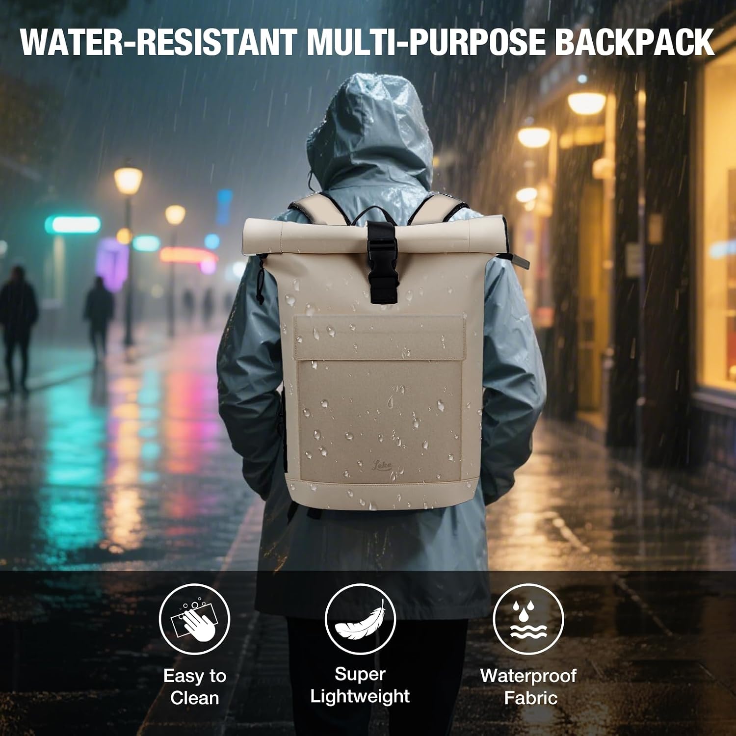 Thumbnail 1 de Lekeinchi Rolltop Backpack – waterproof laptop bag with expandable roll-top closure