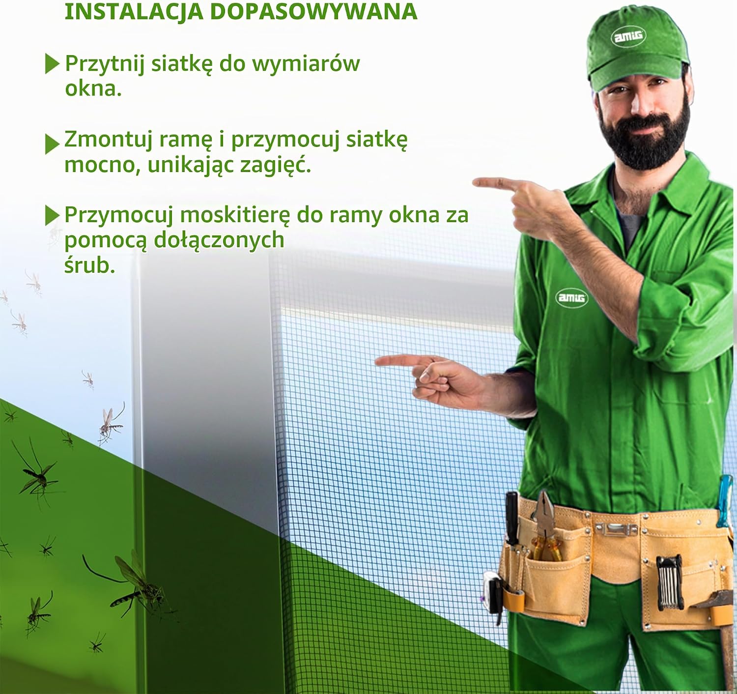 Thumbnail 4 de Amig MR01 – zwijana moskitiera okienna 140 x 140 cm, aluminiowa rama