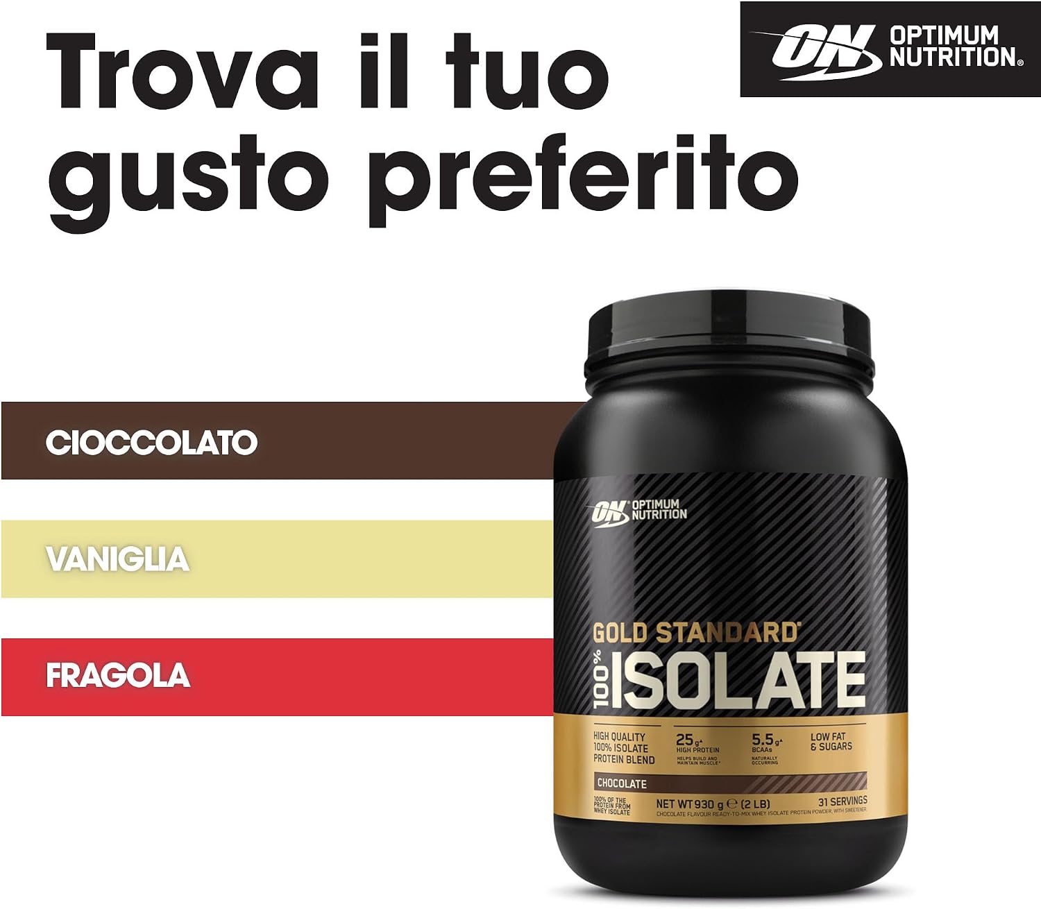 Detalle de Optimum Nutrition Gold Standard 100% Whey Protein Isolate in Polvere – Cioccolato, 930 g (31 porzioni)