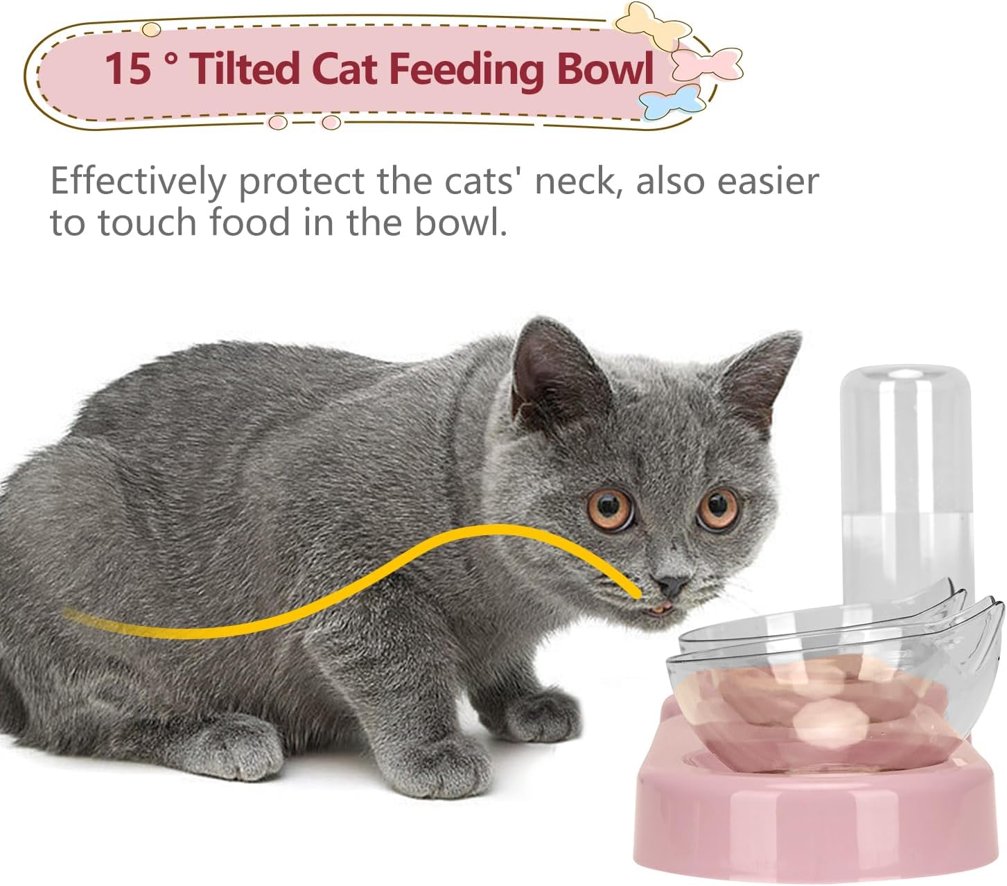 Detalle 2 de Tilted 15° Cat Bowl with Stand and Gravity Water Feeder (Pink)