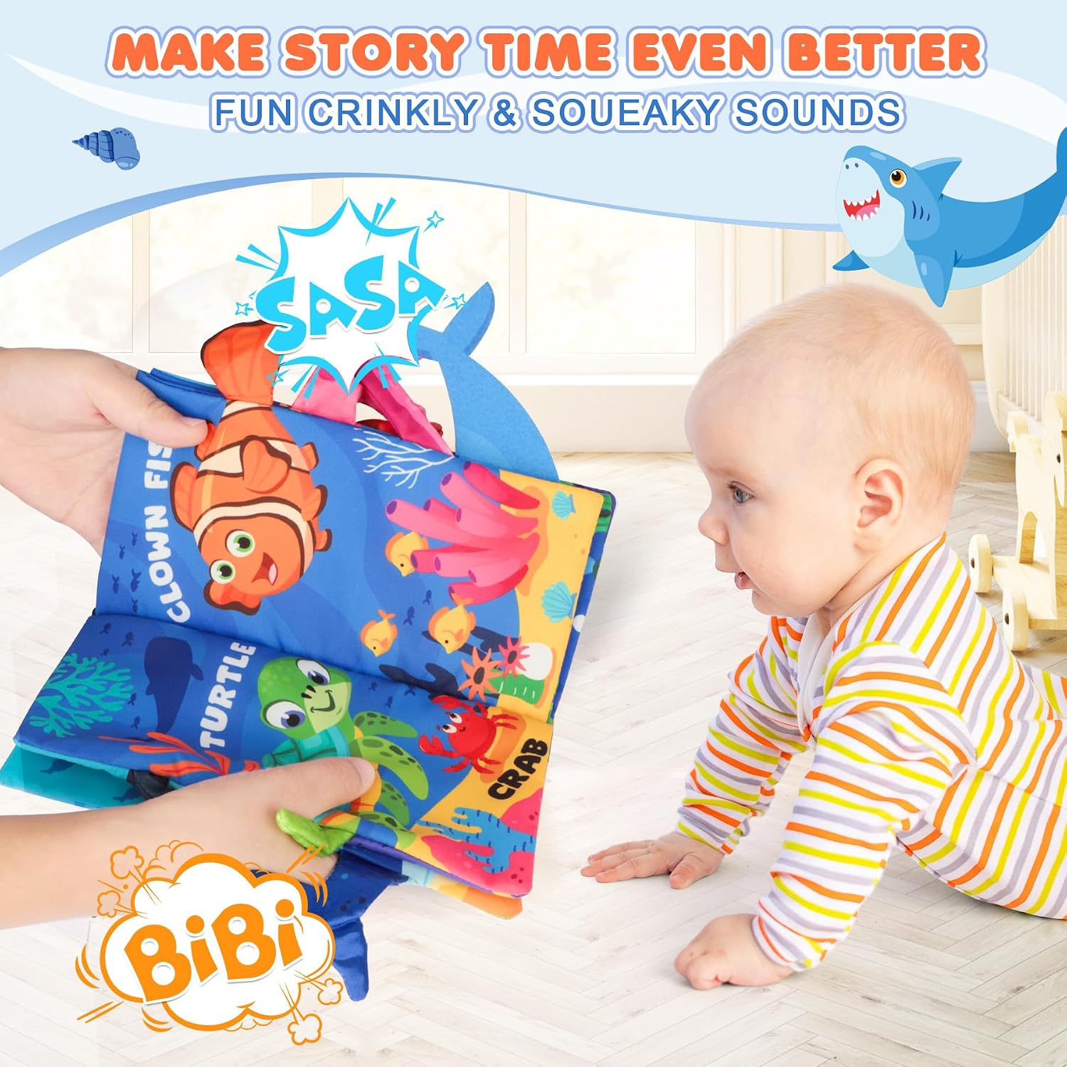 Detalle 2 de BBWOO Soft Baby Book Toy with Crinkle Sounds, Textures and Teether