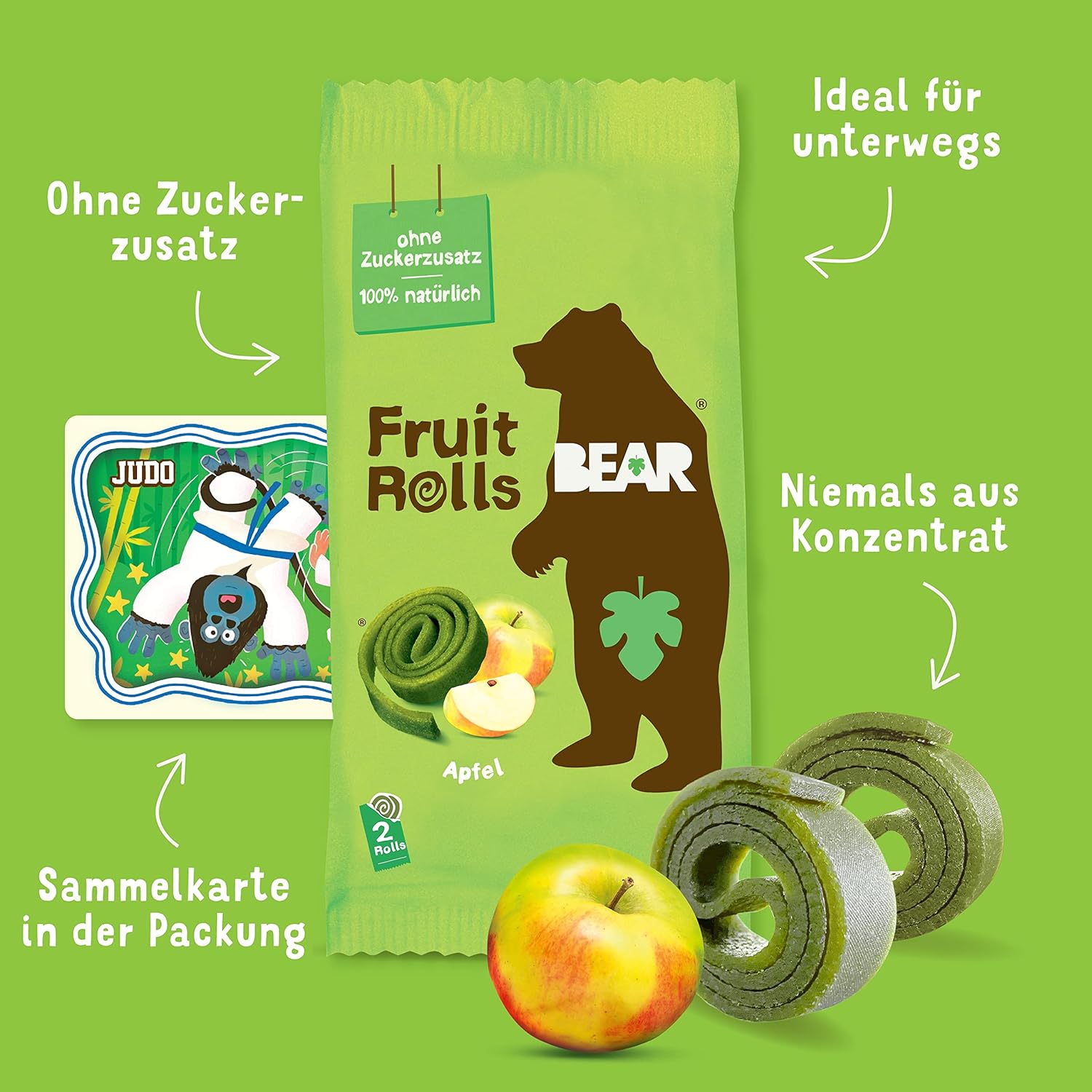 Detalle de BEAR Fruchtrollen Apfel – 100% natürliche Zutaten, ohne Zuckerzusatz (18 Beutel à 20 g, 360 g)