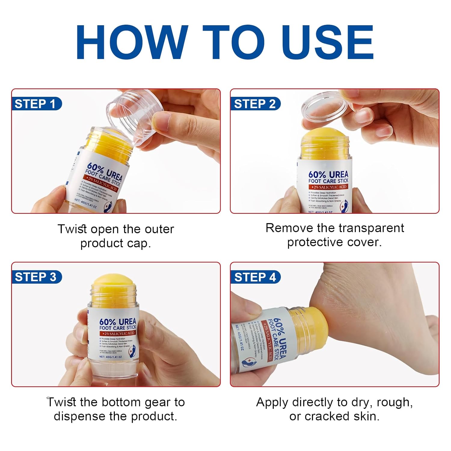 Detalle de 60% Urea Fußpflegestift – Behandlung von rissigen Fersen und Hornhaut mit 2% Salicylsäure-Peeling-Balsam
