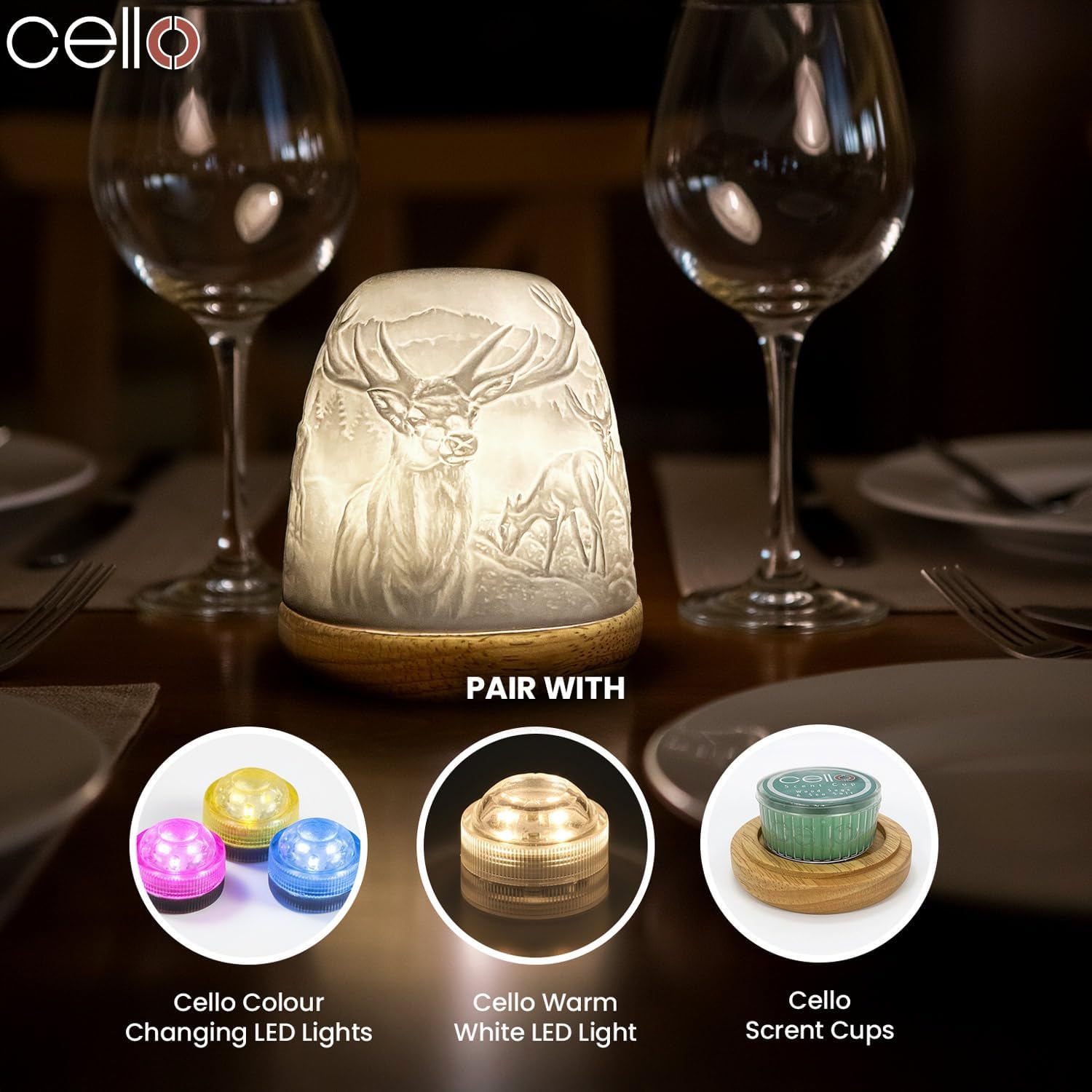 Thumbnail 3 de Cello Porcelain Tall Tealight Holder Dome with 3D Projection (Highland Stag) – Wax Warmer Gift Ornament for Home