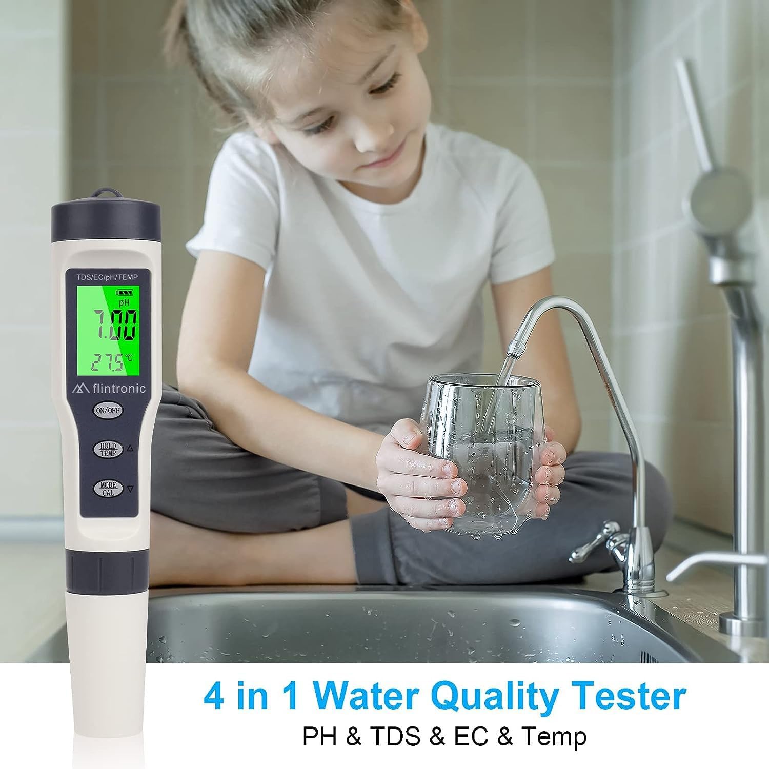 Thumbnail 6 de flintronic 4-in-1 pH/TDS/EC Messgerät mit Hintergrundbeleuchtung – PH Messgerät für Pool, Trinkwasser & Aquarium