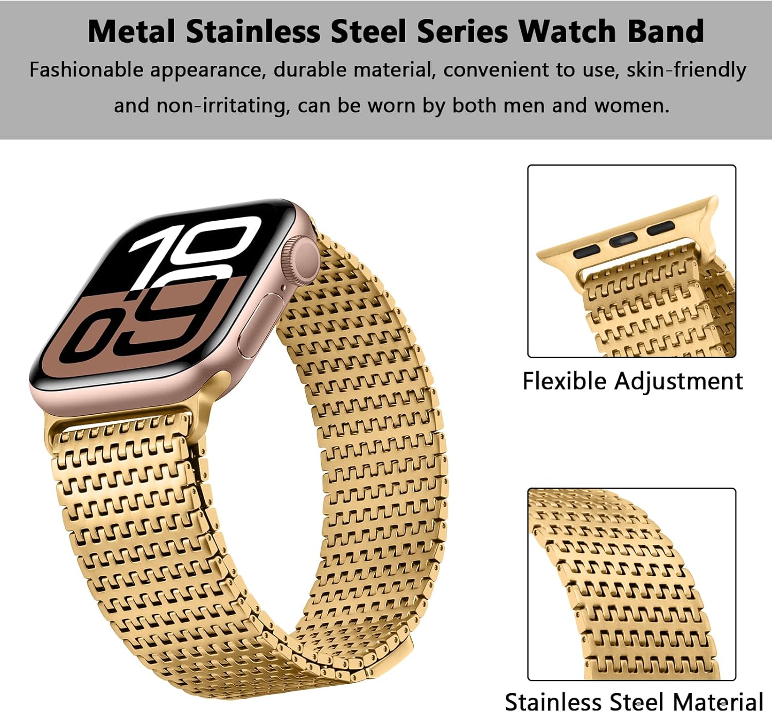 Thumbnail 3 de Anlinser Magnetic Stainless Steel Apple Watch Strap – Compatible 42–46mm (Gold)