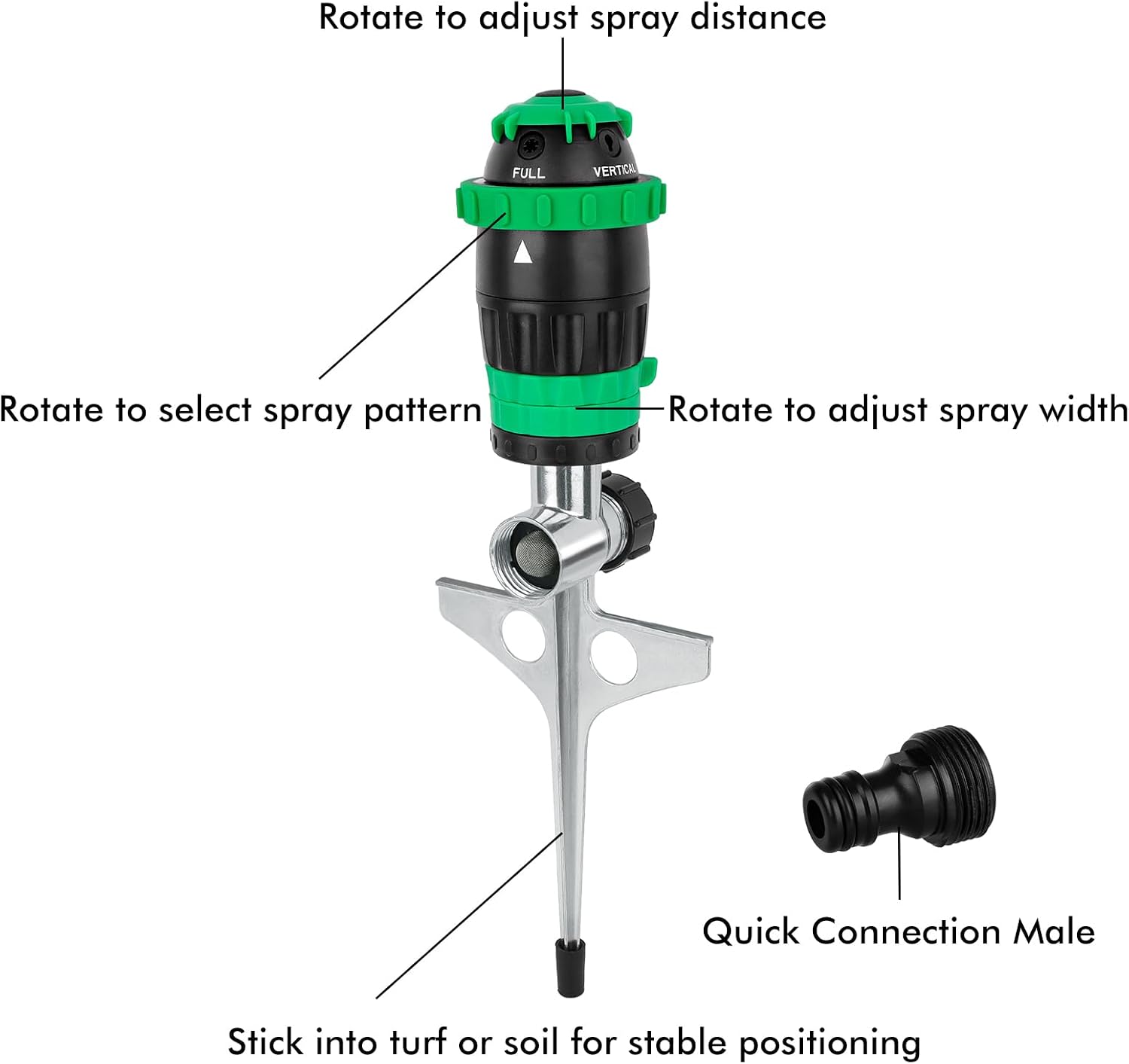 Thumbnail 1 de [2 PACK] RESTMO Gear Drive Sprinkler with Metal Spike Base (5 spray patterns, adjustable coverage)